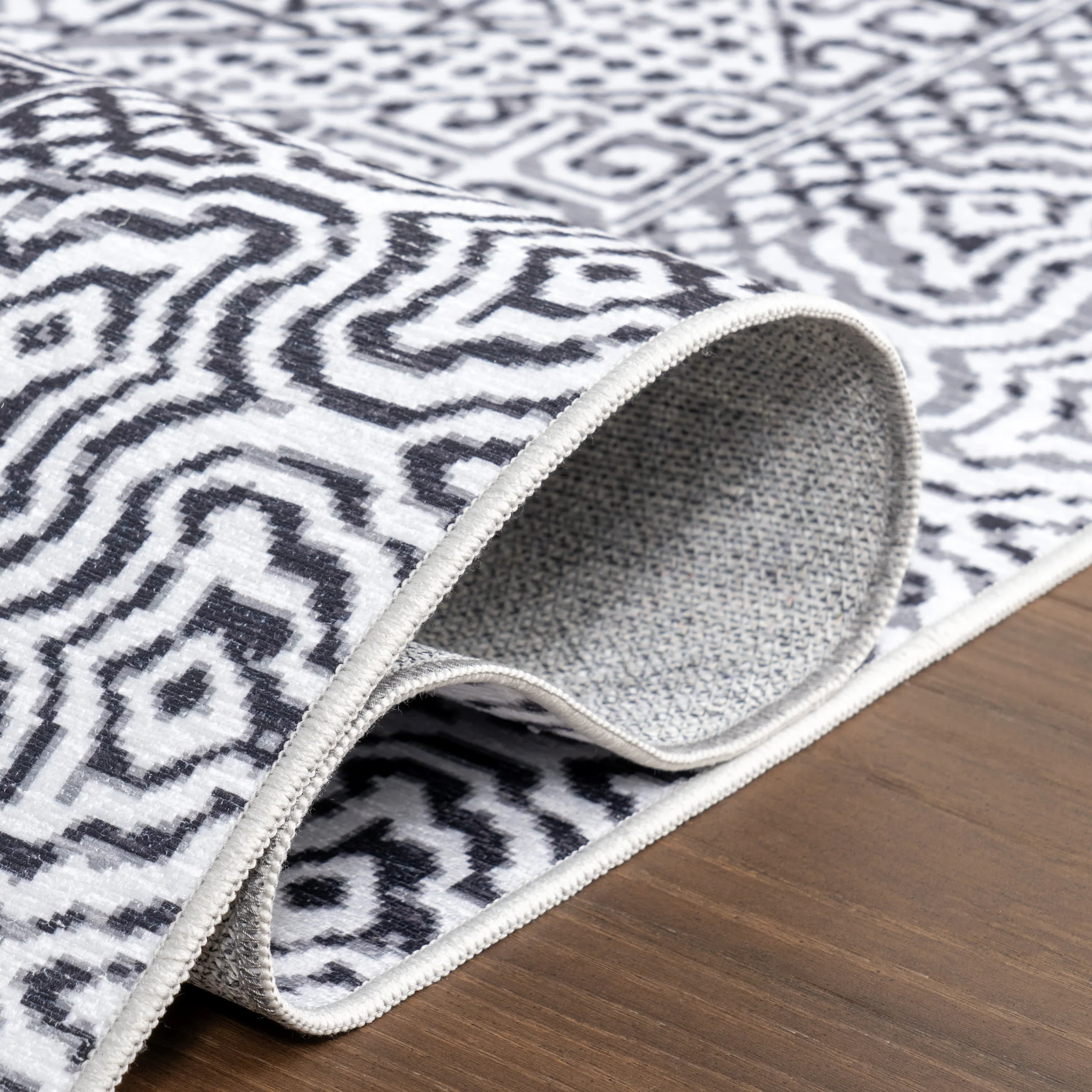 Diamond Mosaic Spill Proof Washable Rug | Grey - Image 9
