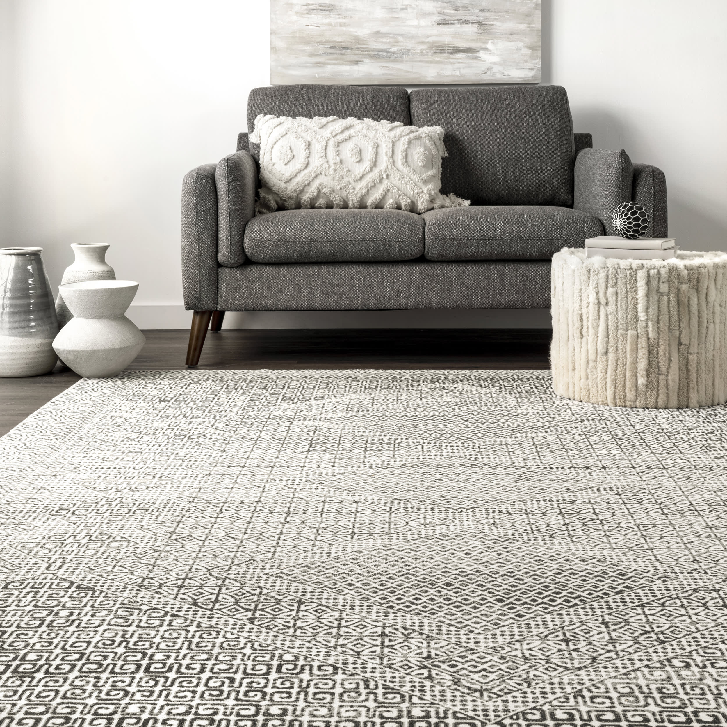 Diamond Mosaic Washable Rug | Grey - Image 4