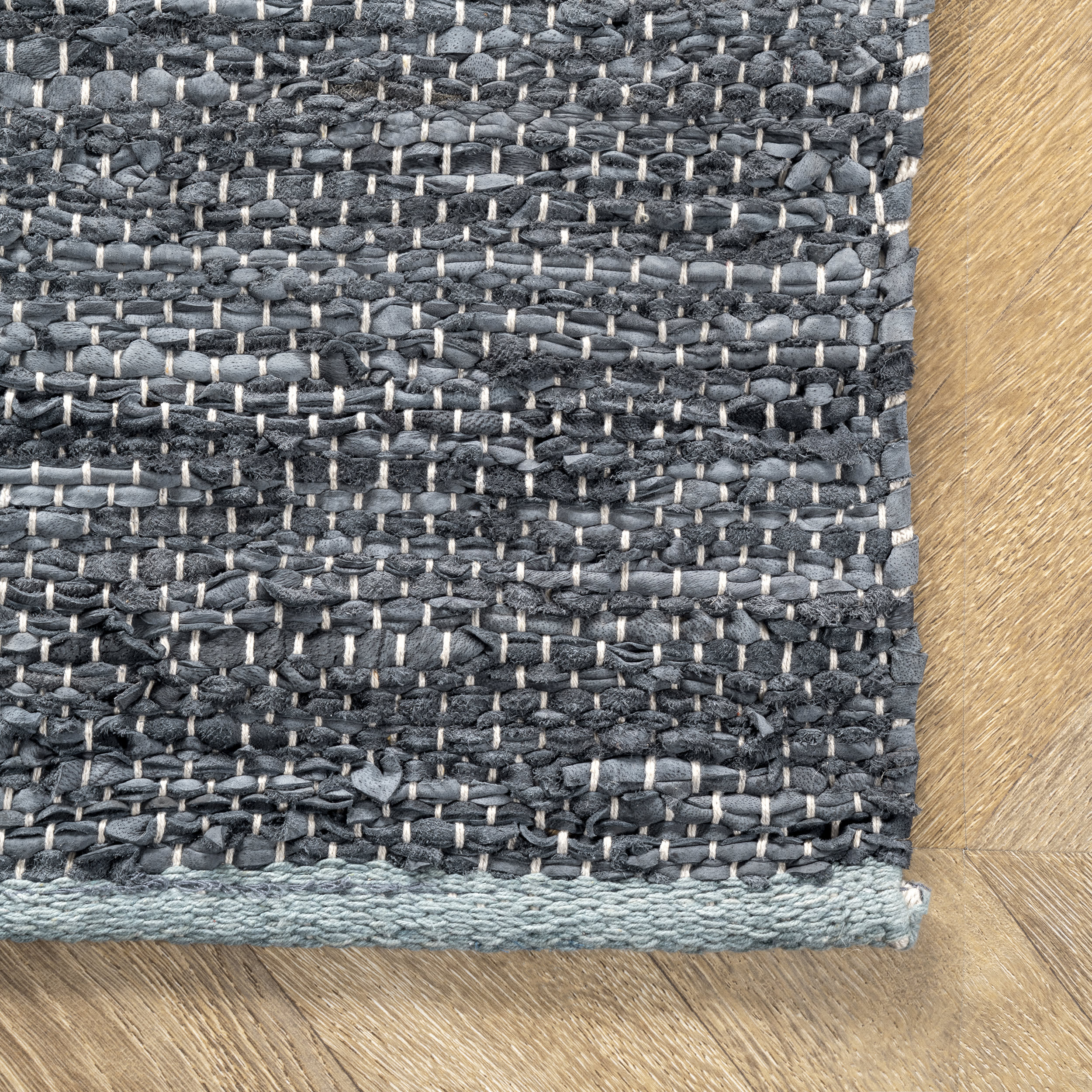 Diamond Panel Leather Rug | Grey - Image 3