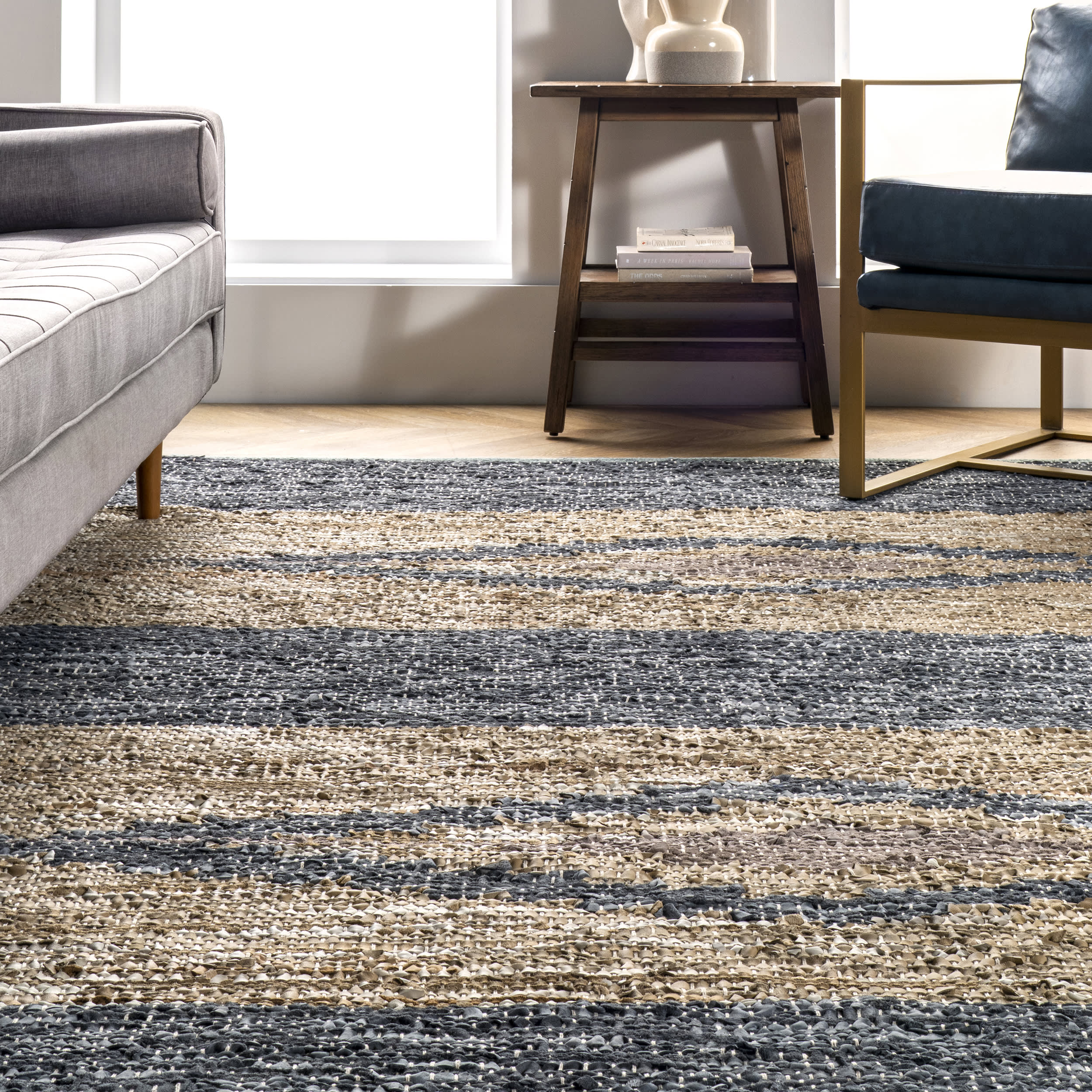 Diamond Panel Leather Rug | Grey - Image 4