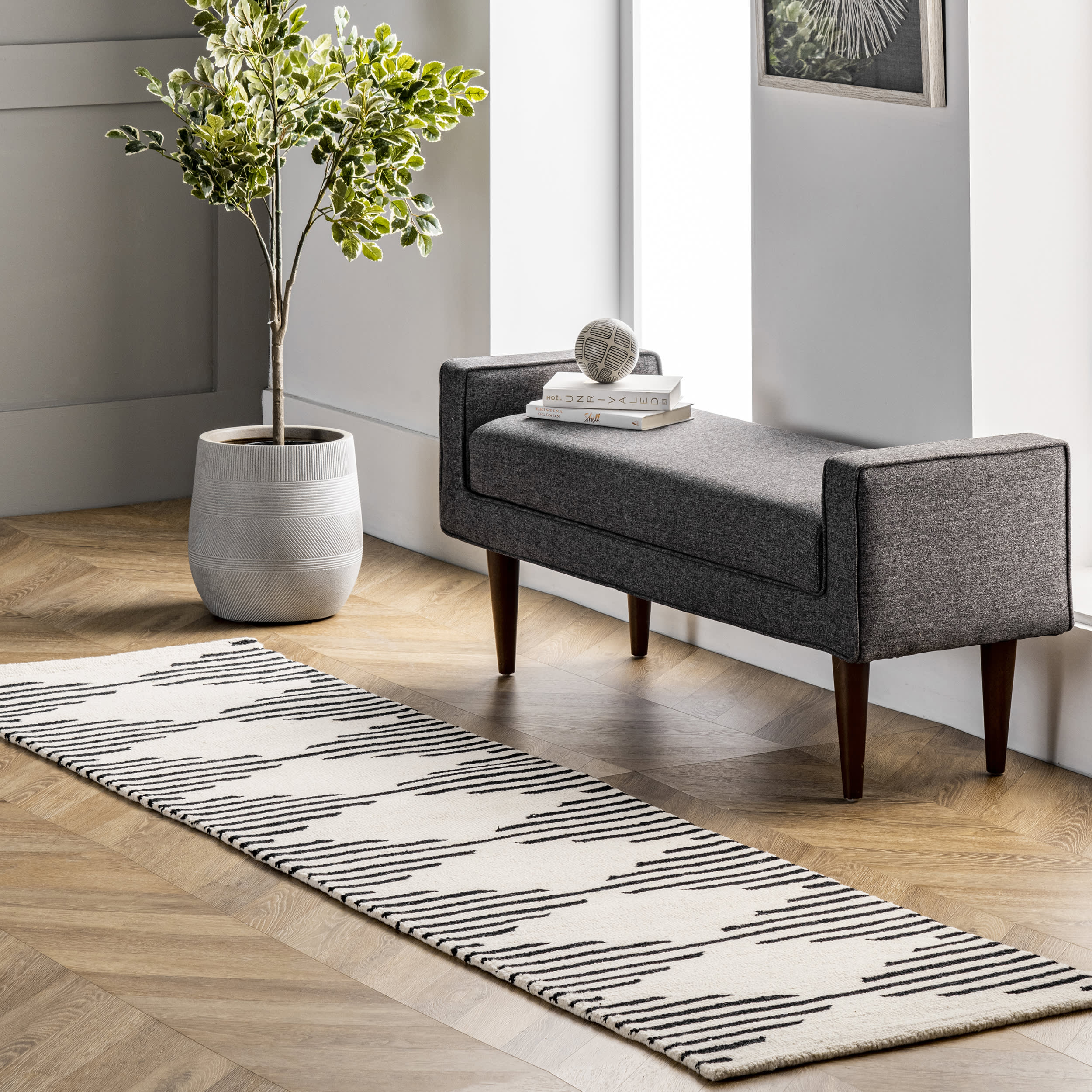 Diamond Pinstriped Rug | Ivory - Image 2