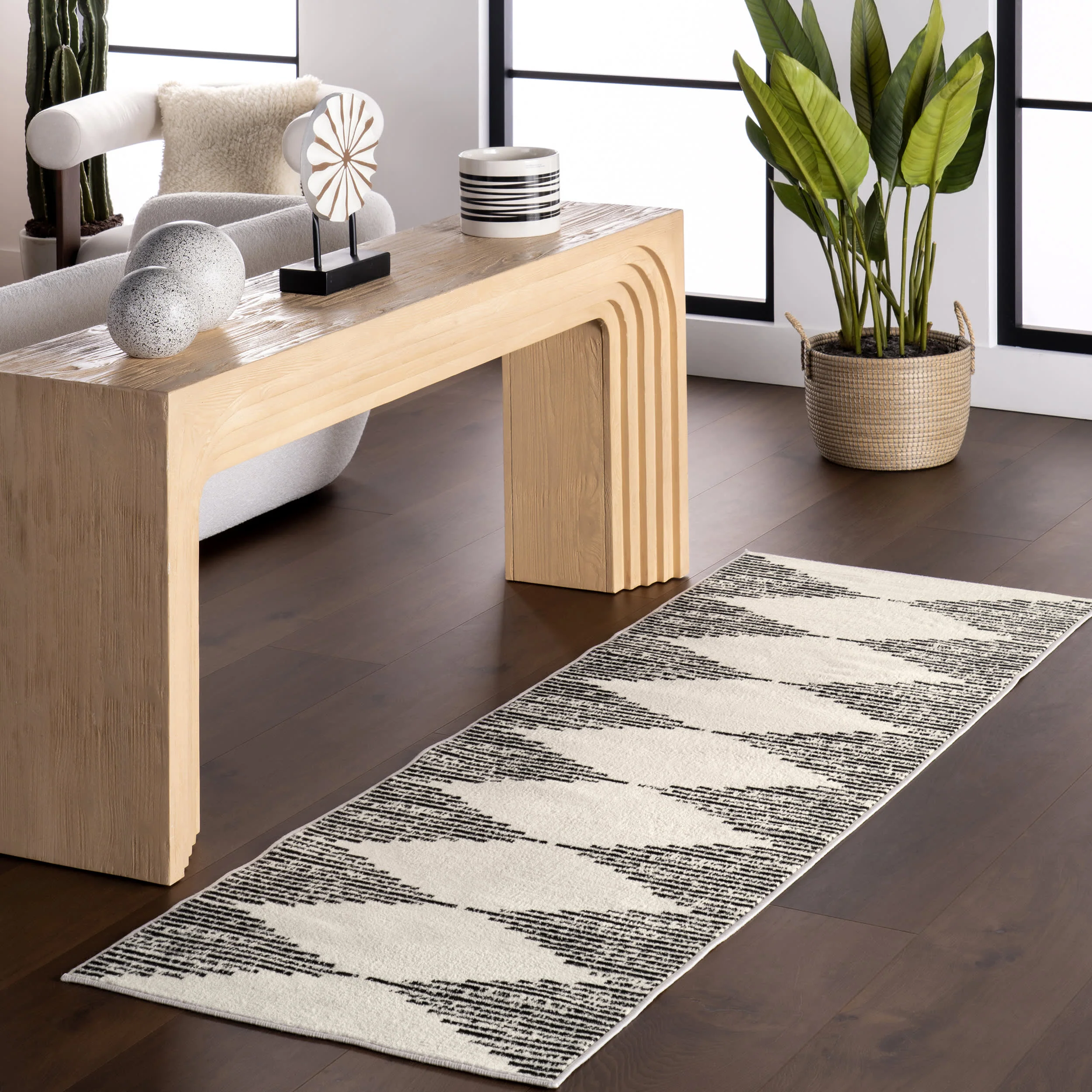 Diamond Pinstripes Rug | Black - Image 2