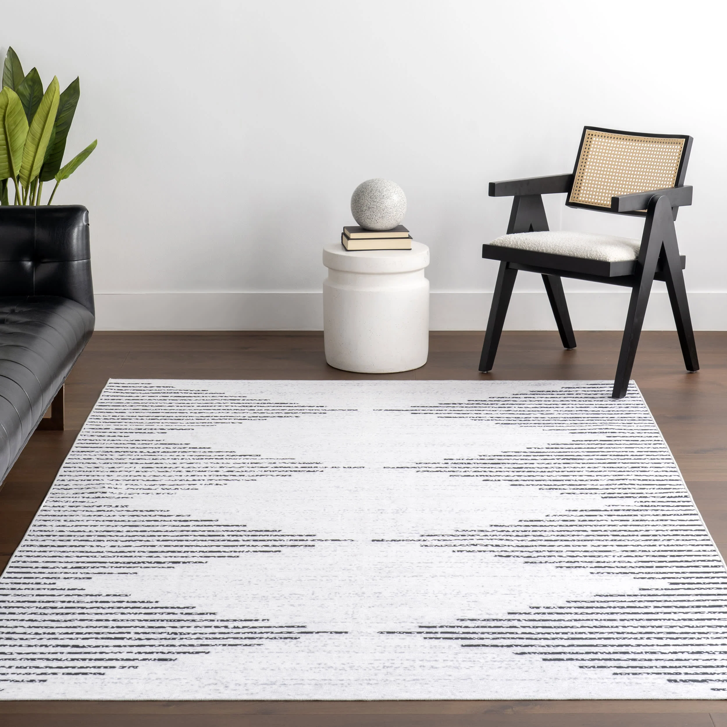 Diamond Pinstripes Spill Proof Washable Rug | White - Image 5