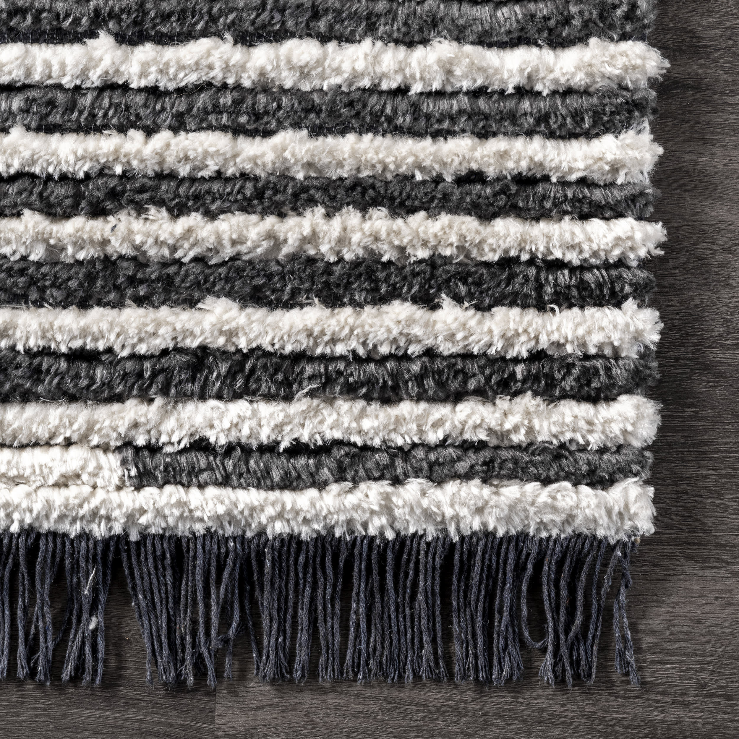 Diamond Pinstripes Tasseled Rug | Beige - Image 3