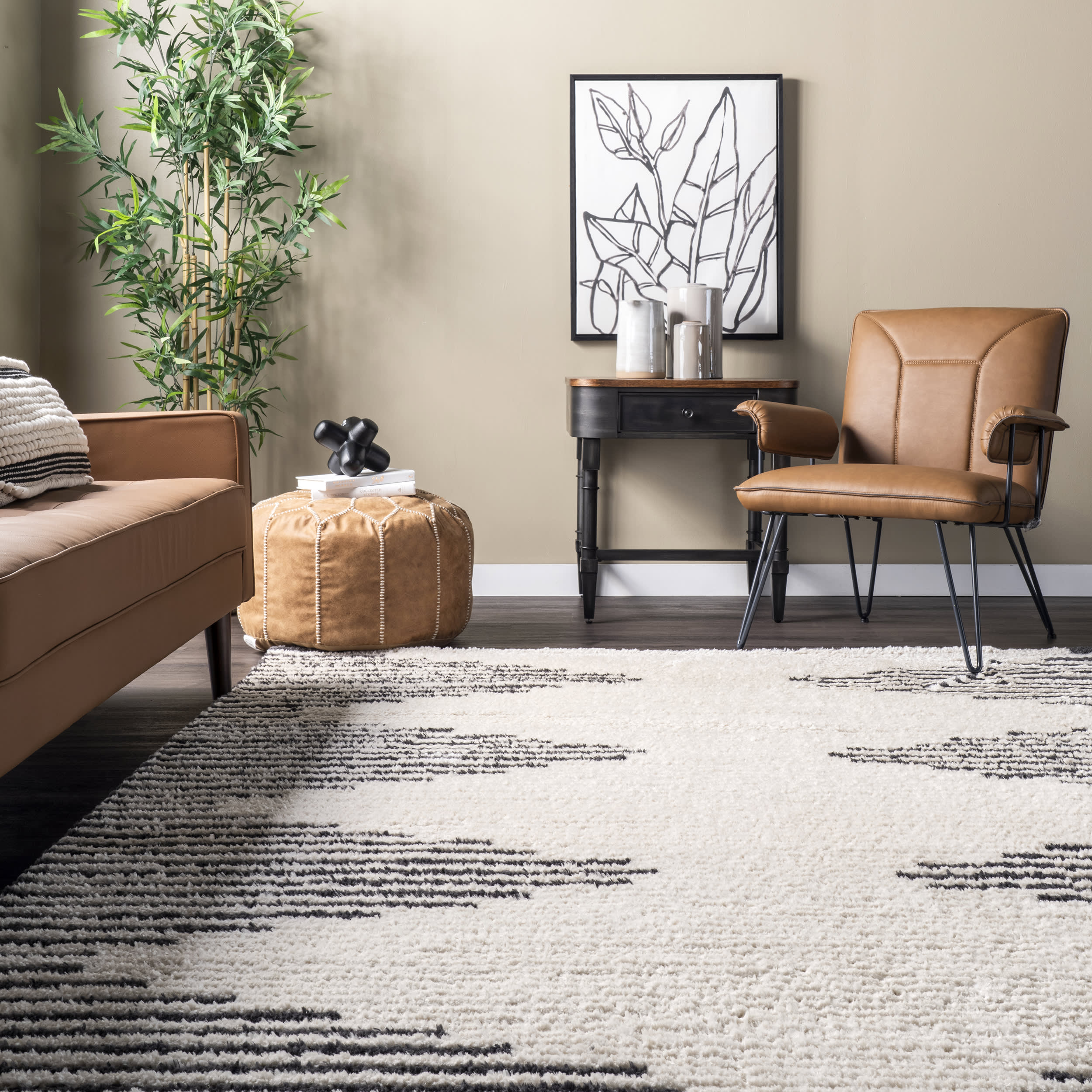 Diamond Pinstripes Tasseled Rug | Beige - Image 4