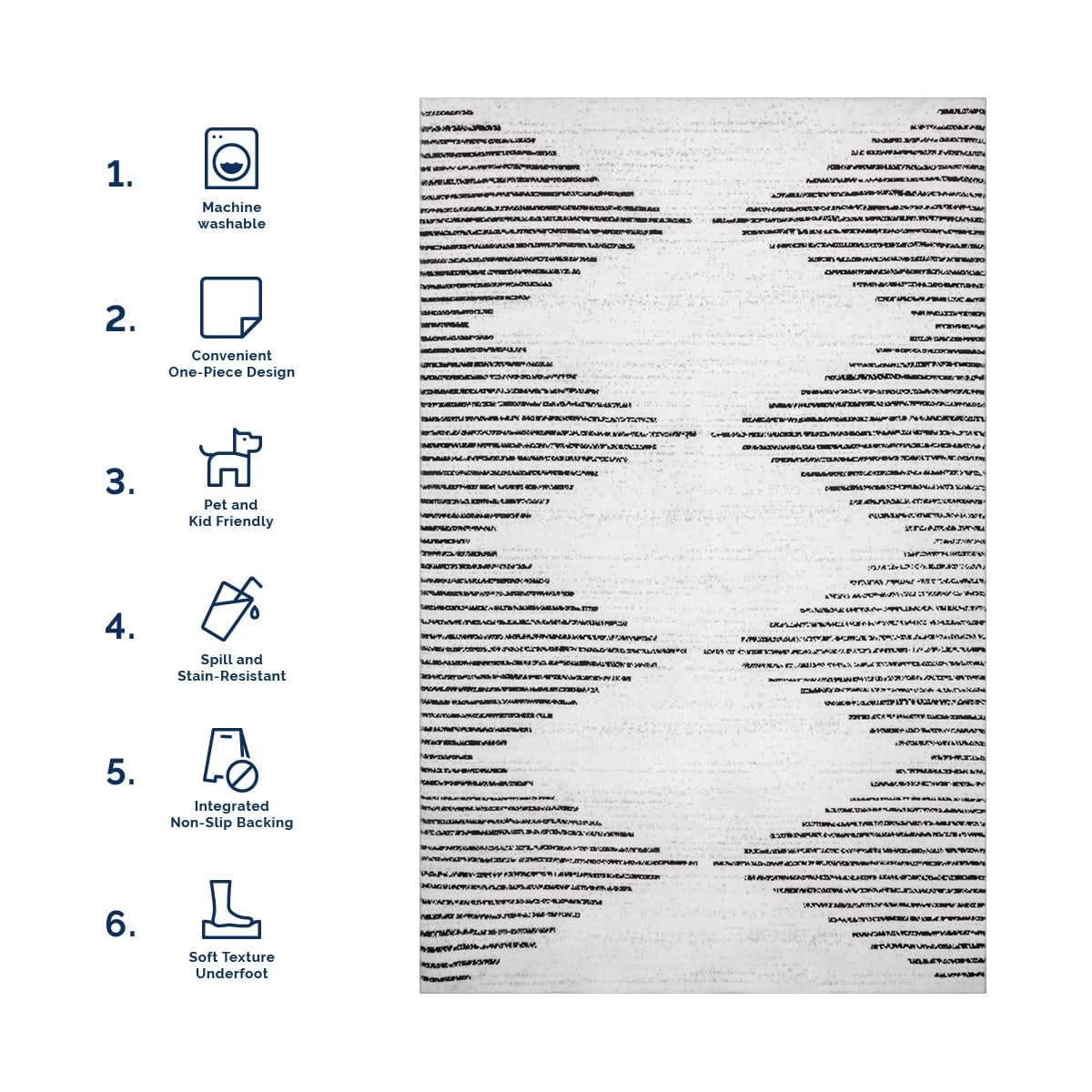 Diamond Pinstripes Washable Rug | White - Image 6