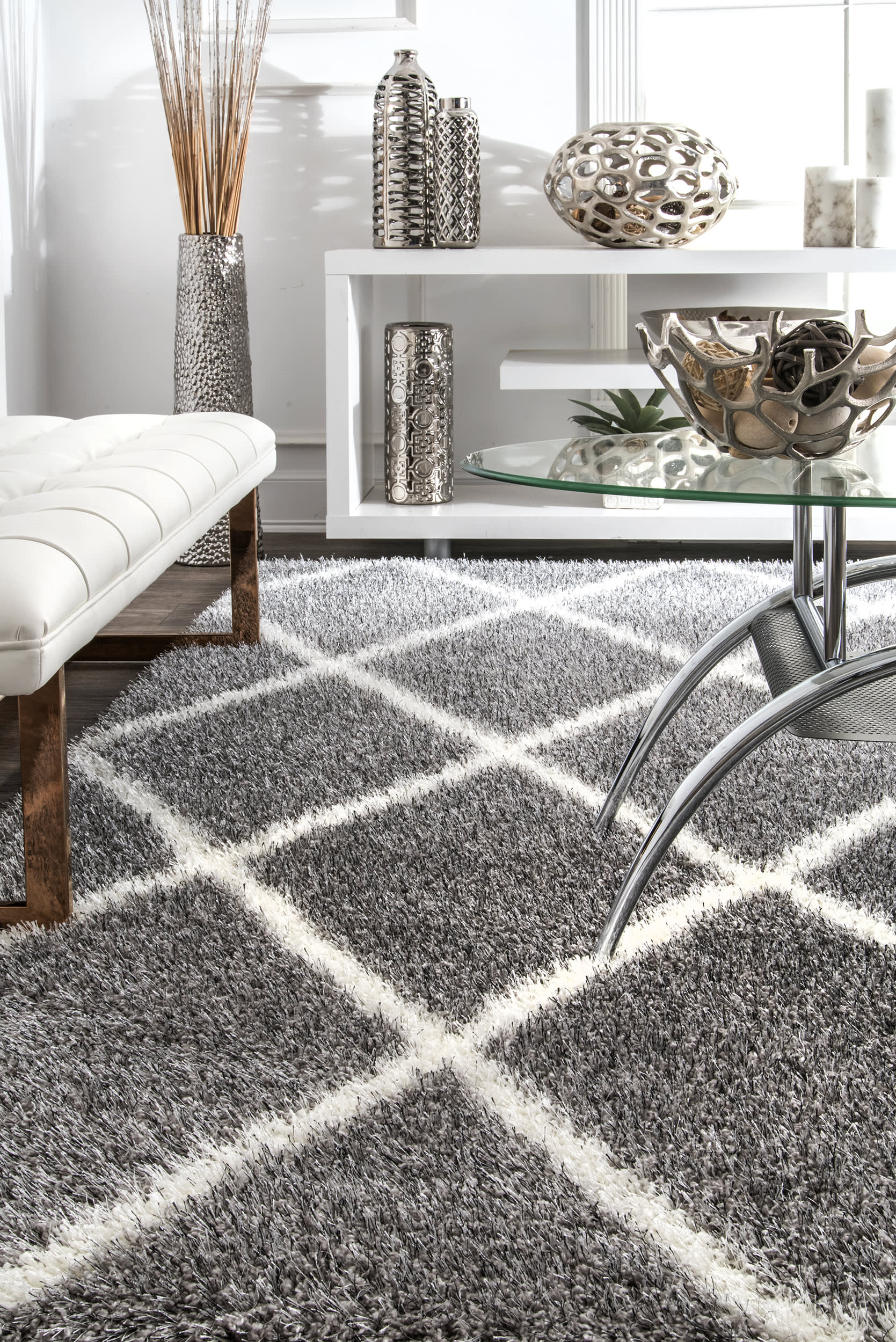 Diamond Shag Rug | Ash - Image 4