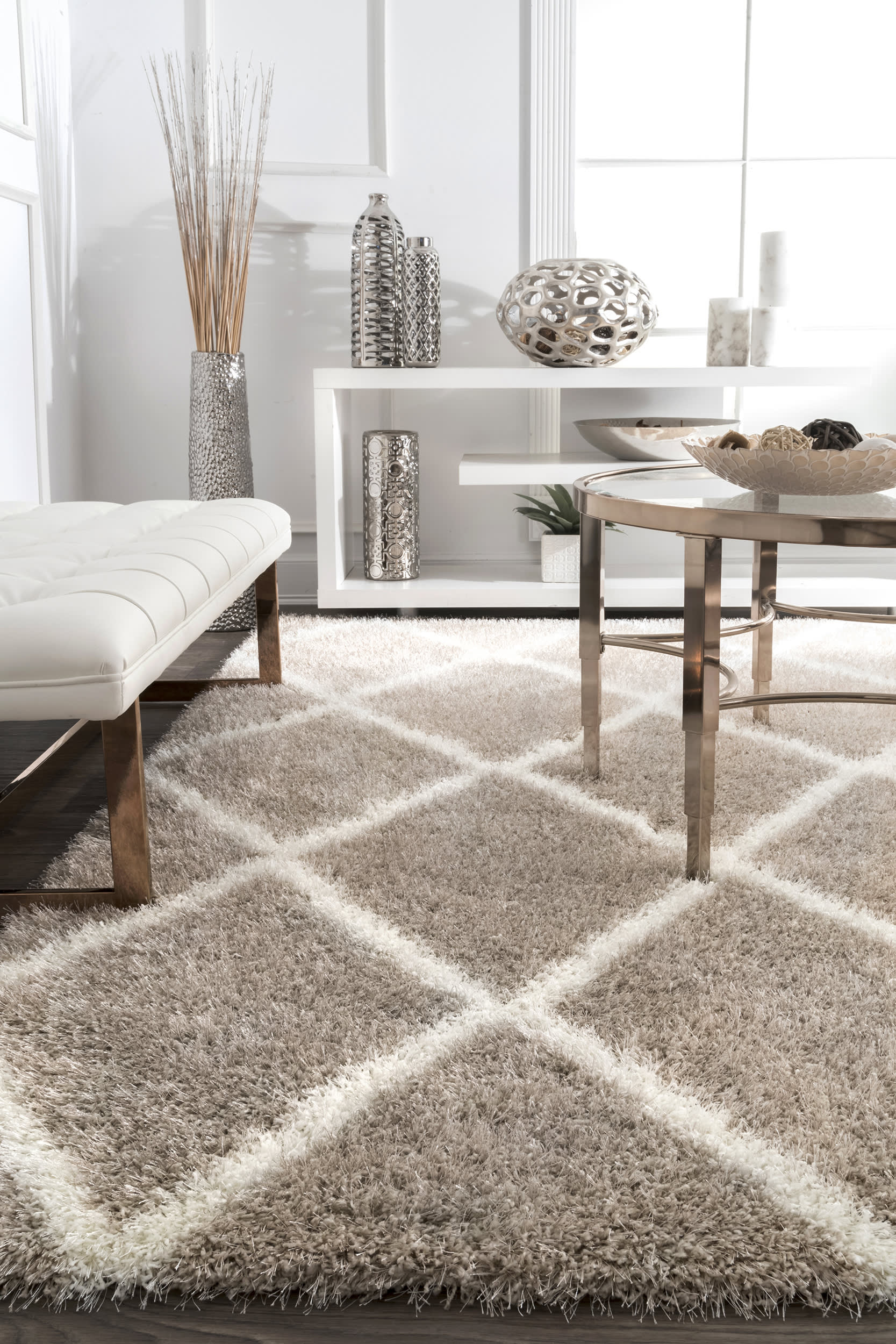 Diamond Shag Rug | Beige - Image 4