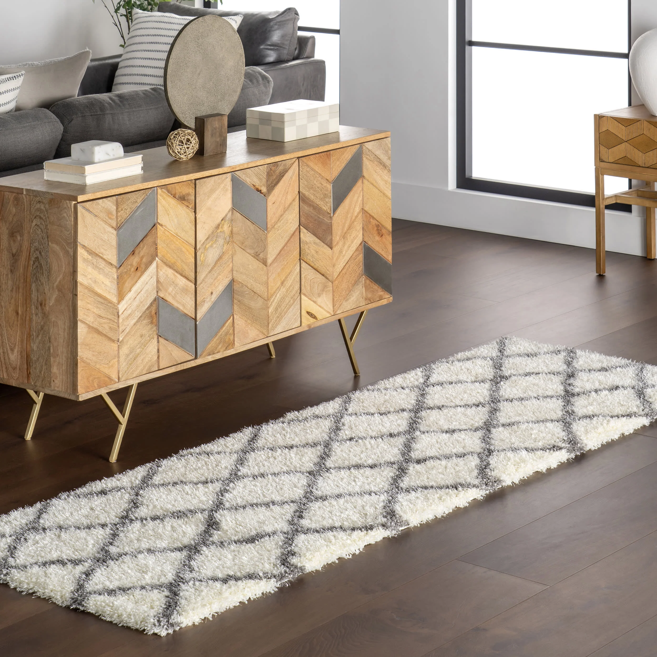 Diamond Shag Rug | Grey - Image 2