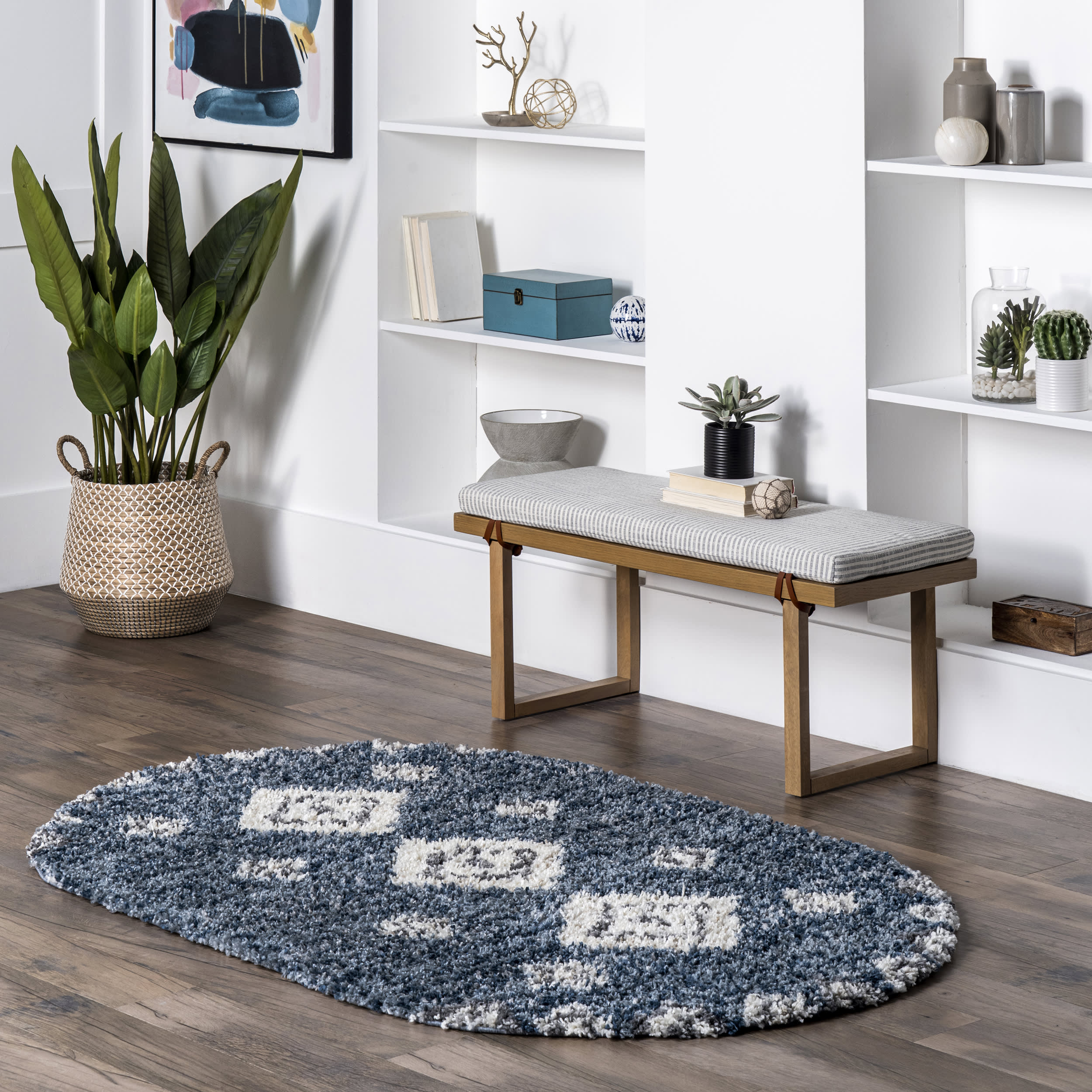 Diamond Totem Shag With Tassels Rug | Blue - Image 2