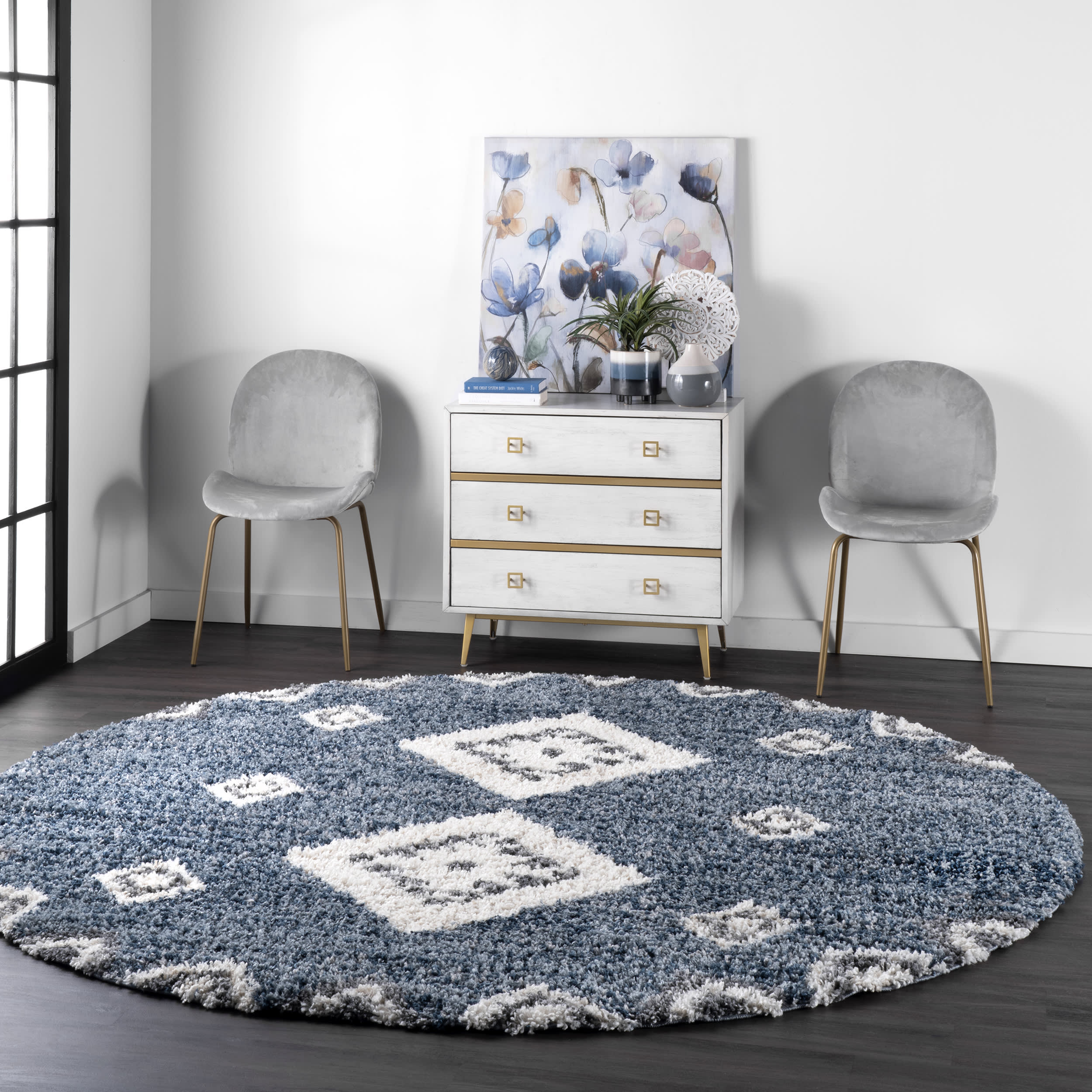 Diamond Totem Shag With Tassels Rug | Blue - Image 2