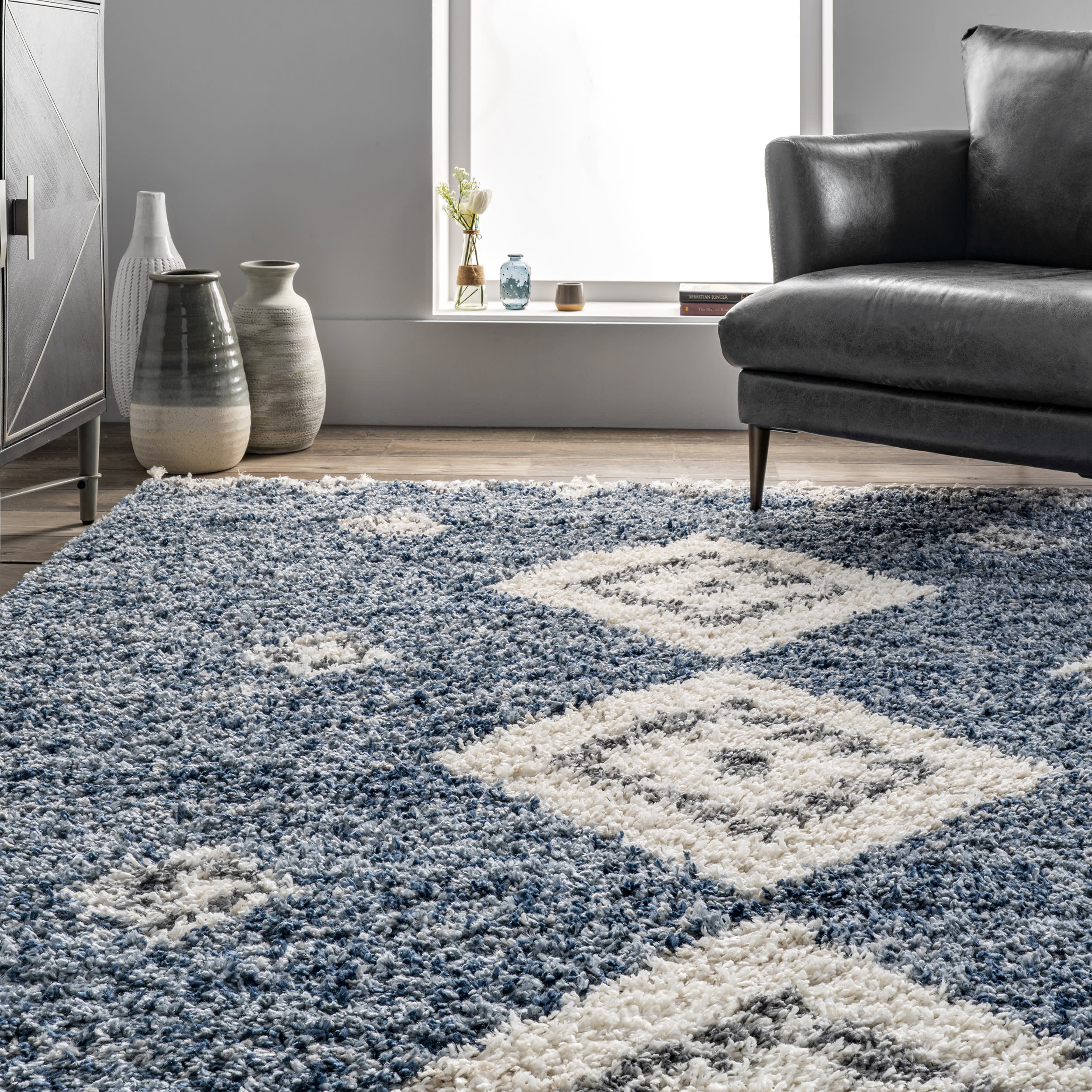 Diamond Totem Shag With Tassels Rug | Blue - Image 4