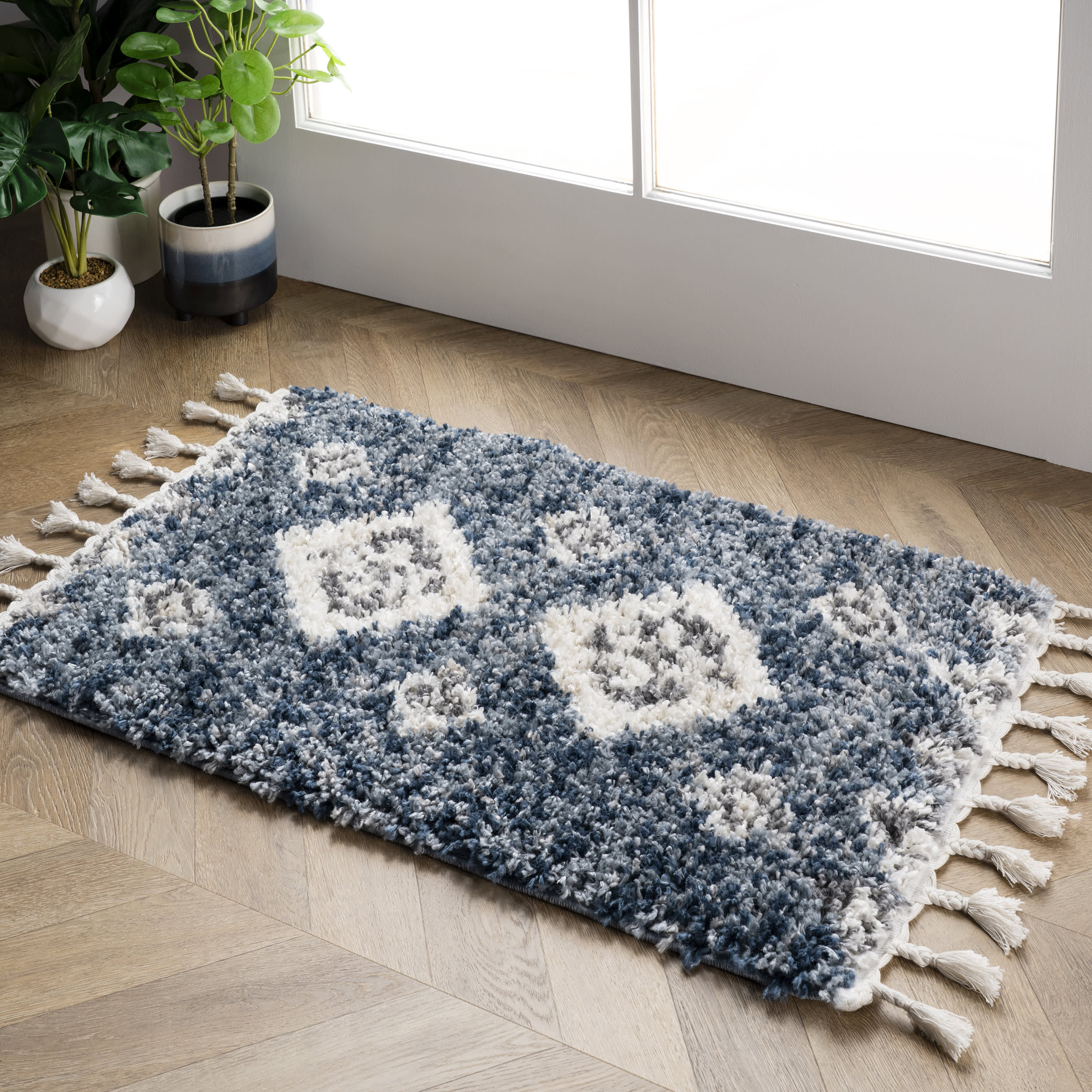 Diamond Totem Shag With Tassels Rug | Blue - Image 6