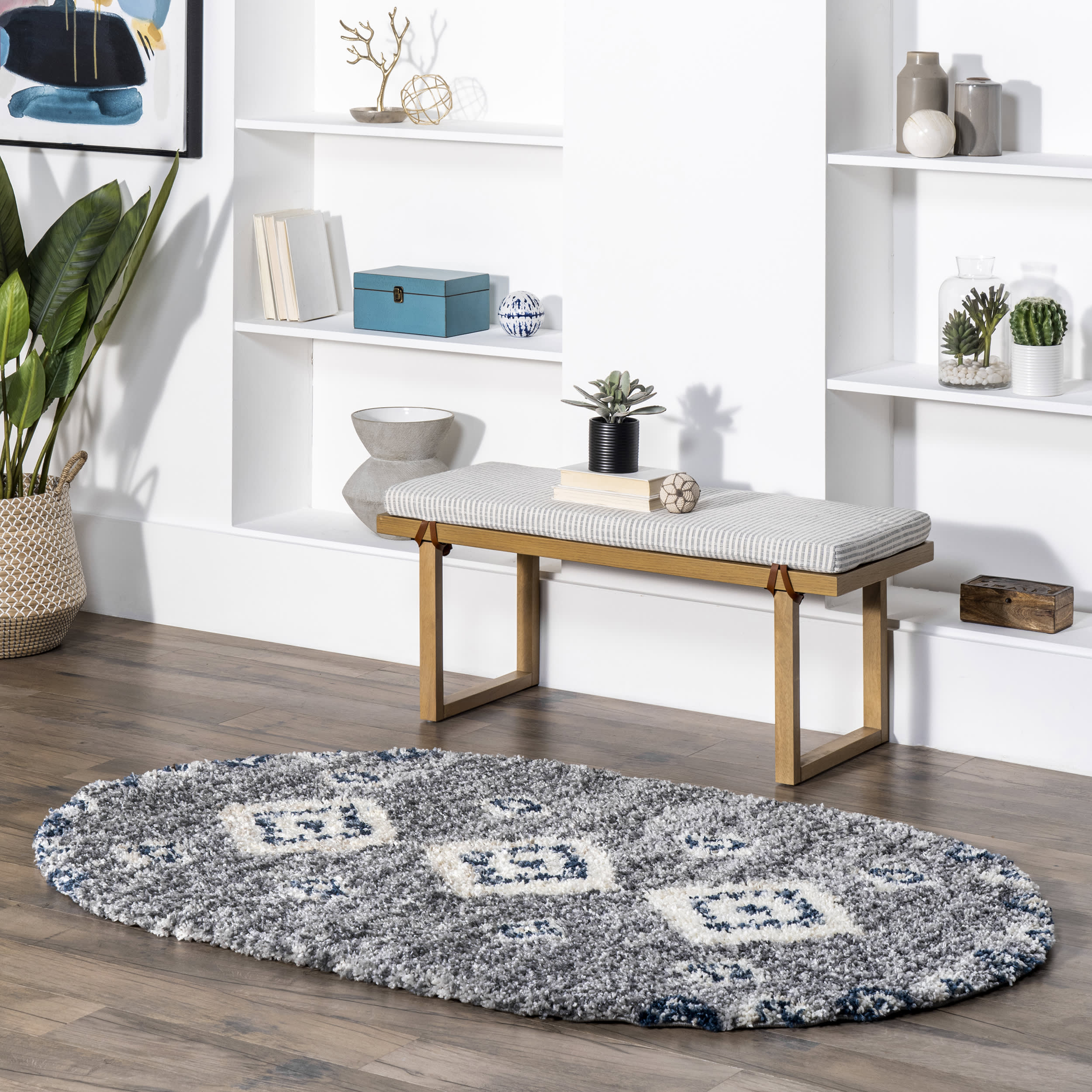 Diamond Totem Shag With Tassels Rug | Grey - Image 2