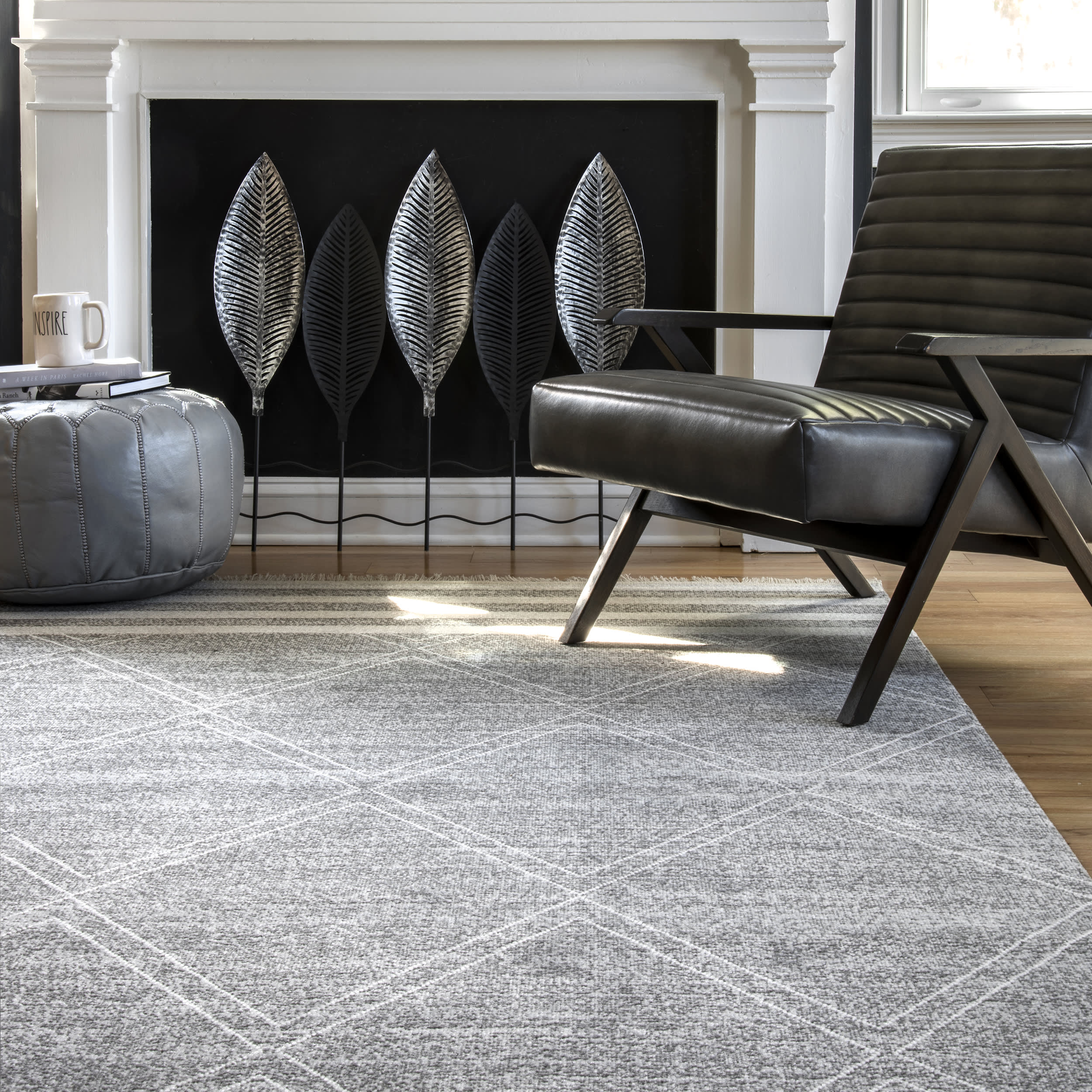 Diamonds And Stripes Fringe Indoor/Outdoor Rug | Grey - Image 4