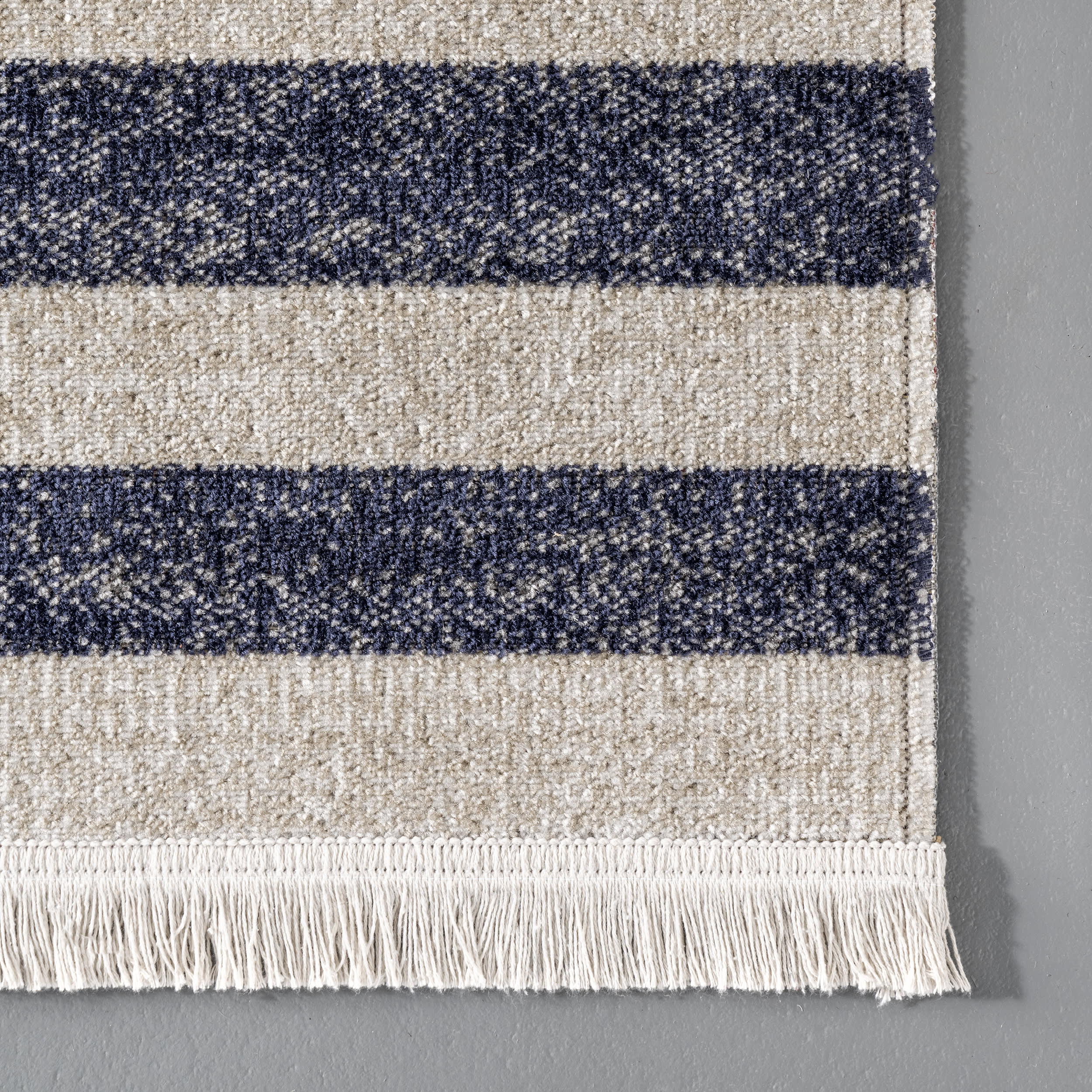 Diamonds And Stripes Fringe Indoor/Outdoor Rug | Navy - Image 3
