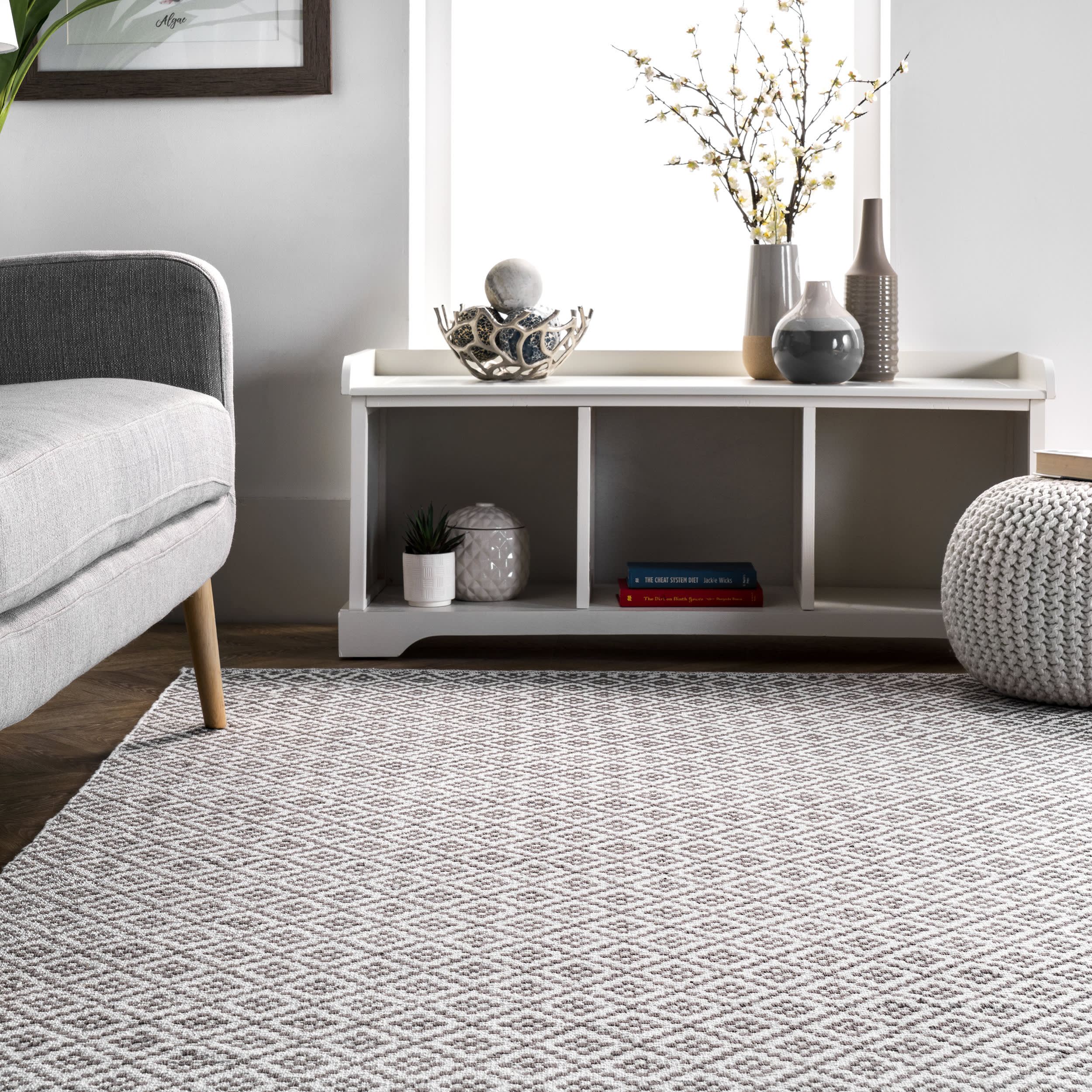 Diamonds Cotton Trellis Flatwoven Rug | Grey - Image 4