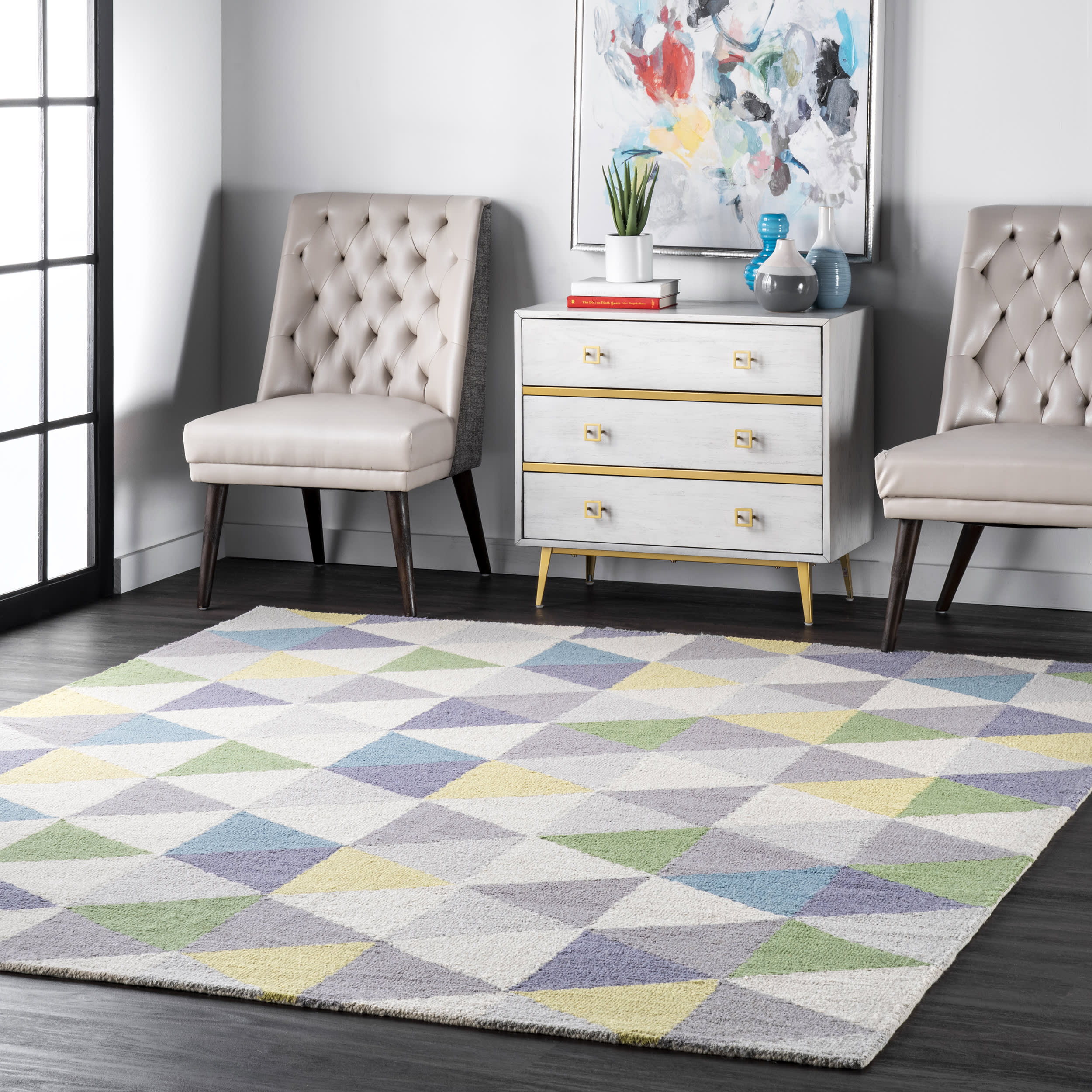 Dimensional Triangles Rug | Green - Image 2