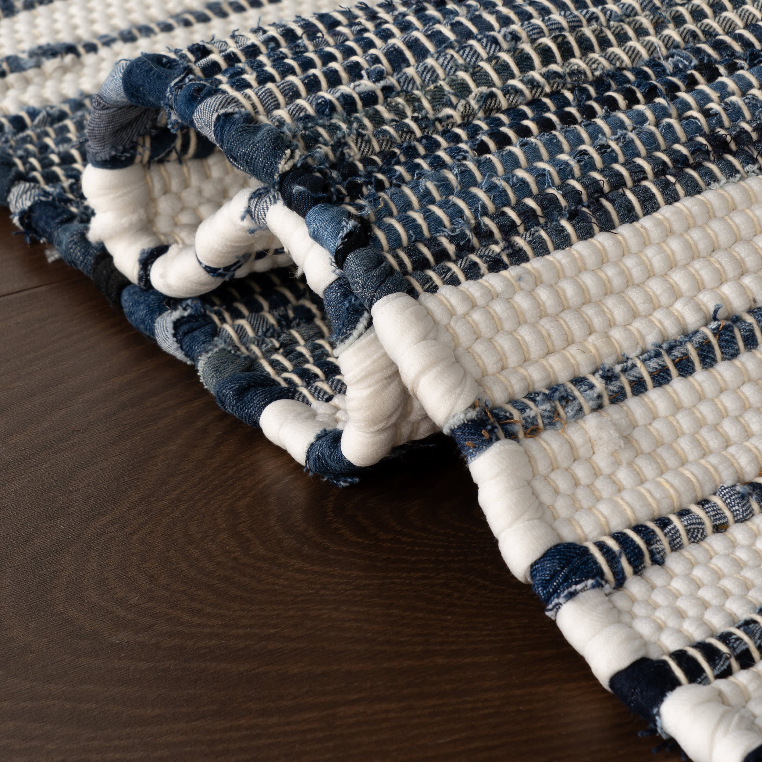 Diora Denim Bohemian Striped Rug | White - Image 2