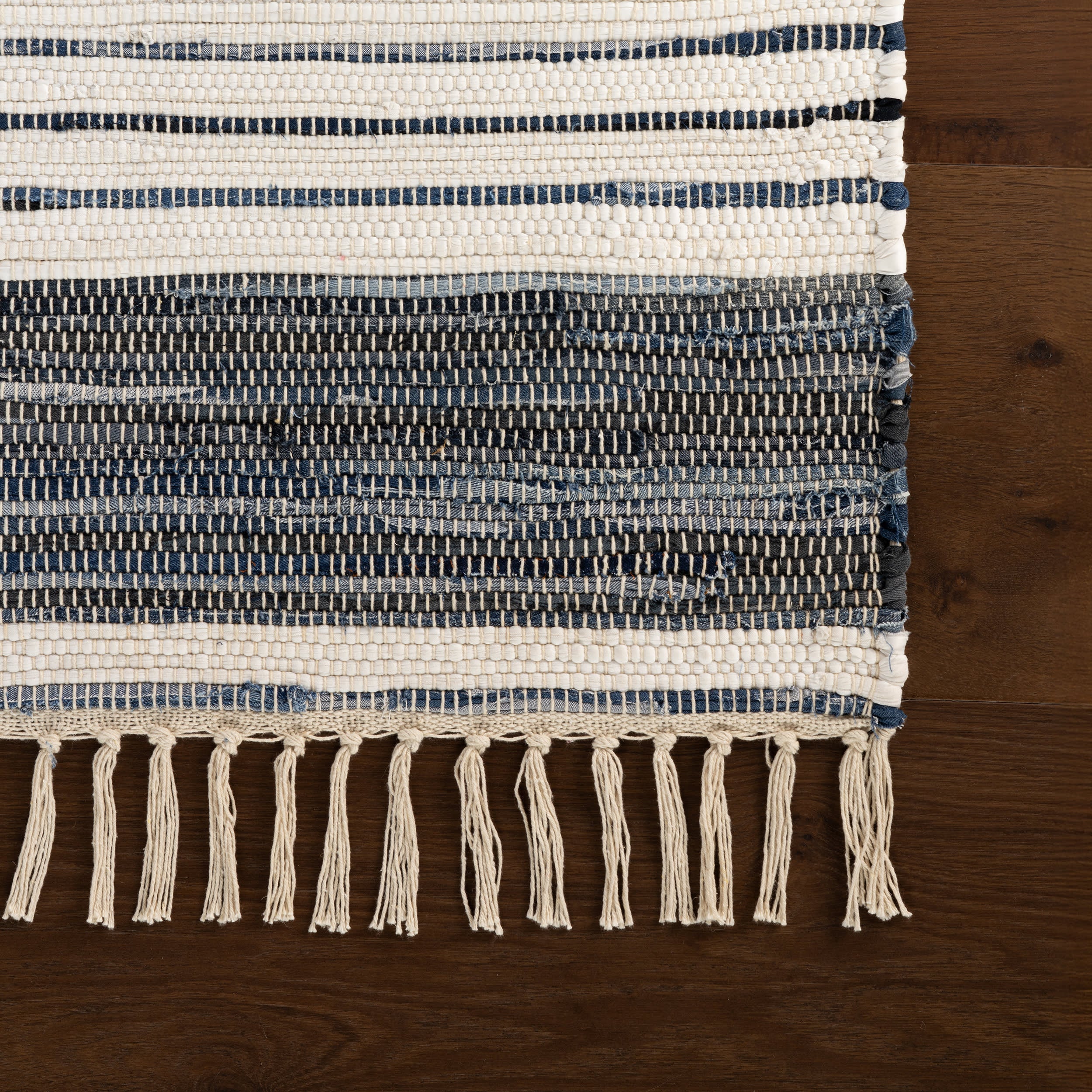 Diora Denim Bohemian Striped Rug | White - Image 5
