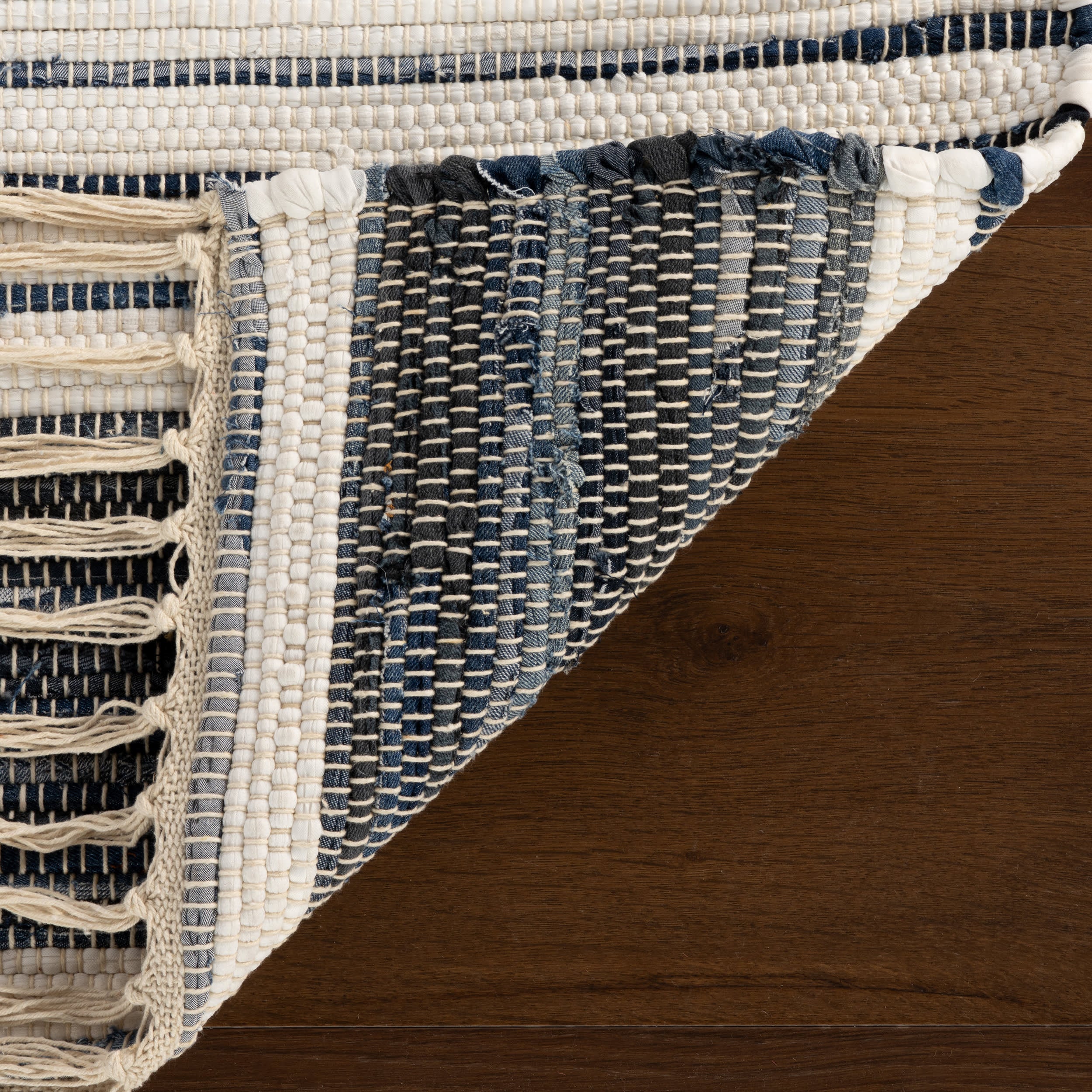 Diora Denim Bohemian Striped Rug | White - Image 6