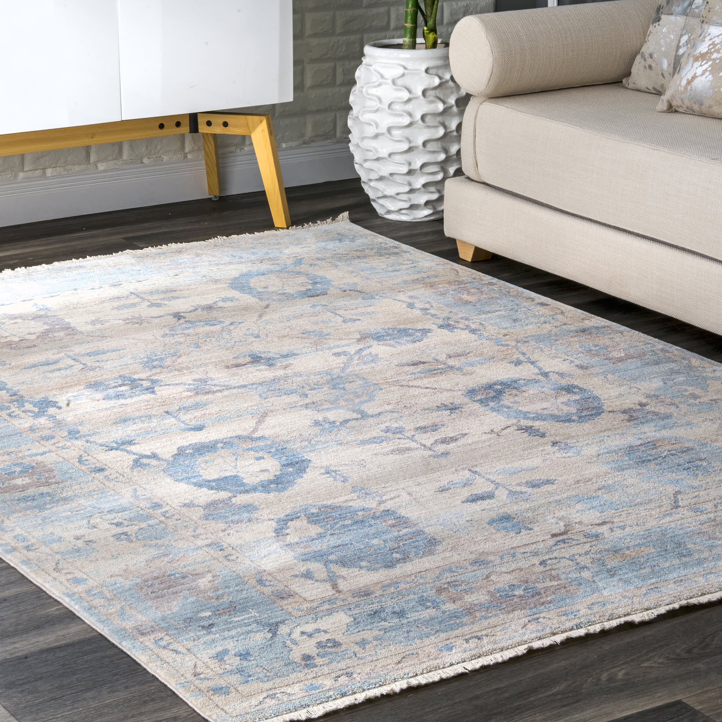 Distressed Foliage Rug | Light Blue - Image 2