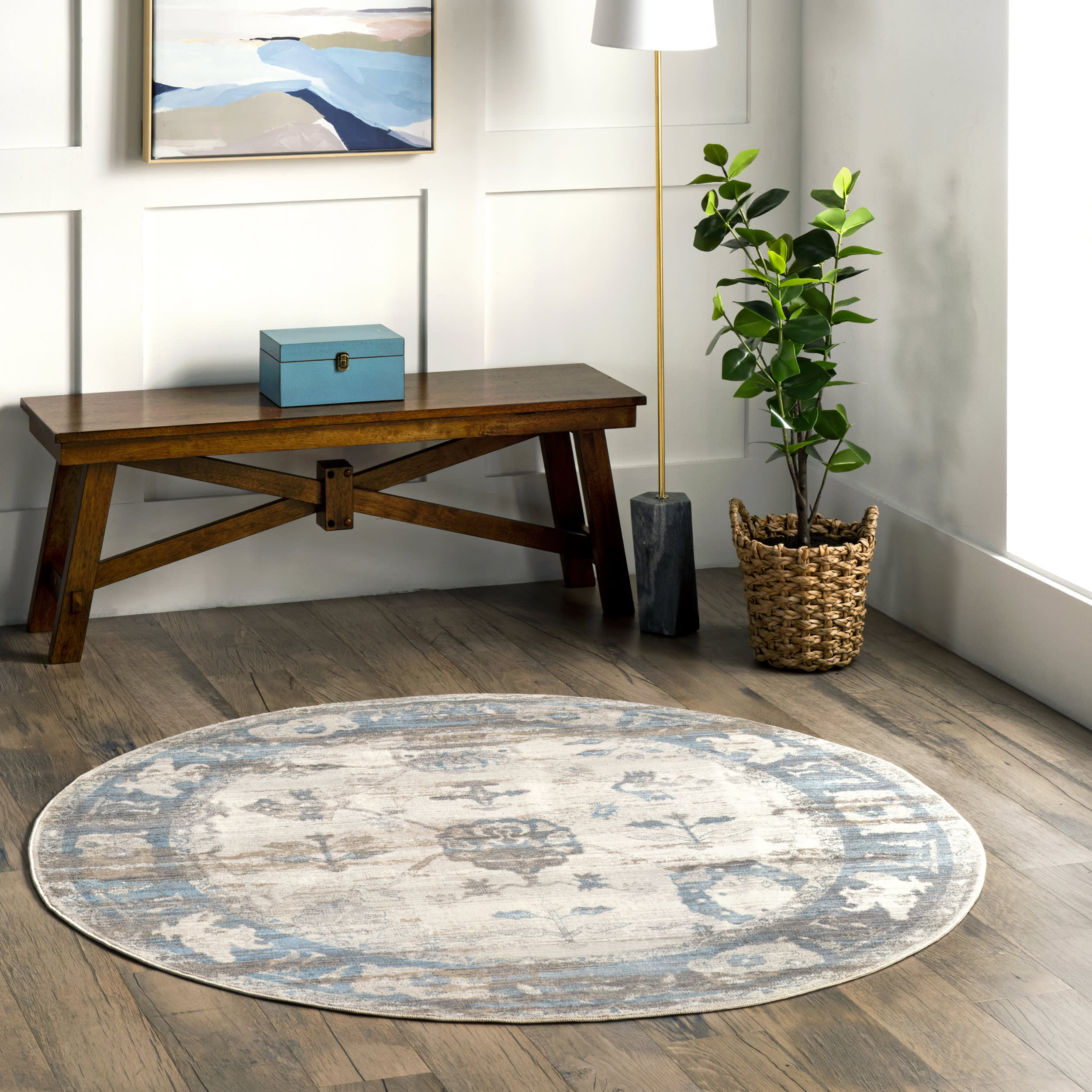 Distressed Foliage Rug | Light Blue - Image 2