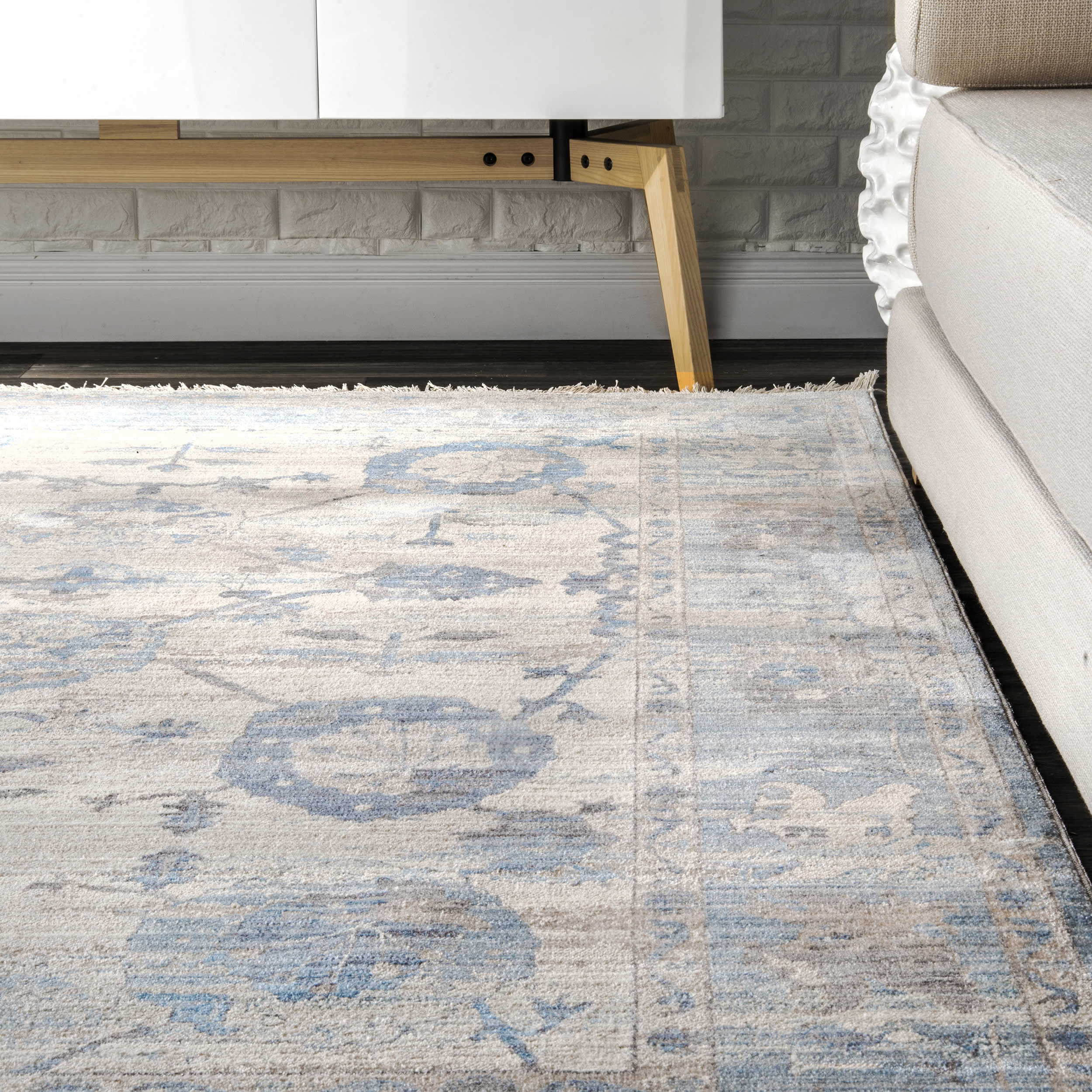 Distressed Foliage Rug | Light Blue - Image 4