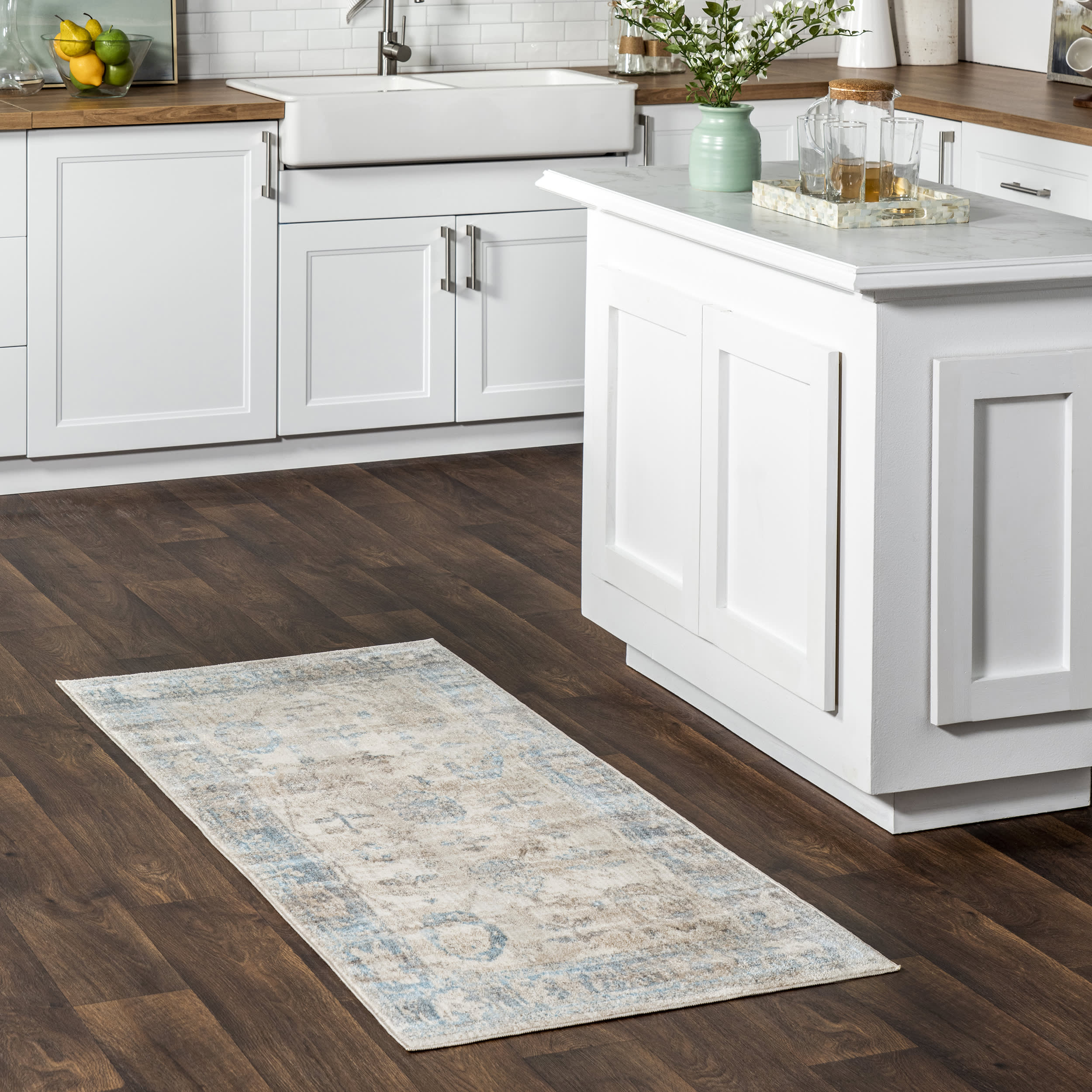 Distressed Foliage Rug | Light Blue - Image 2