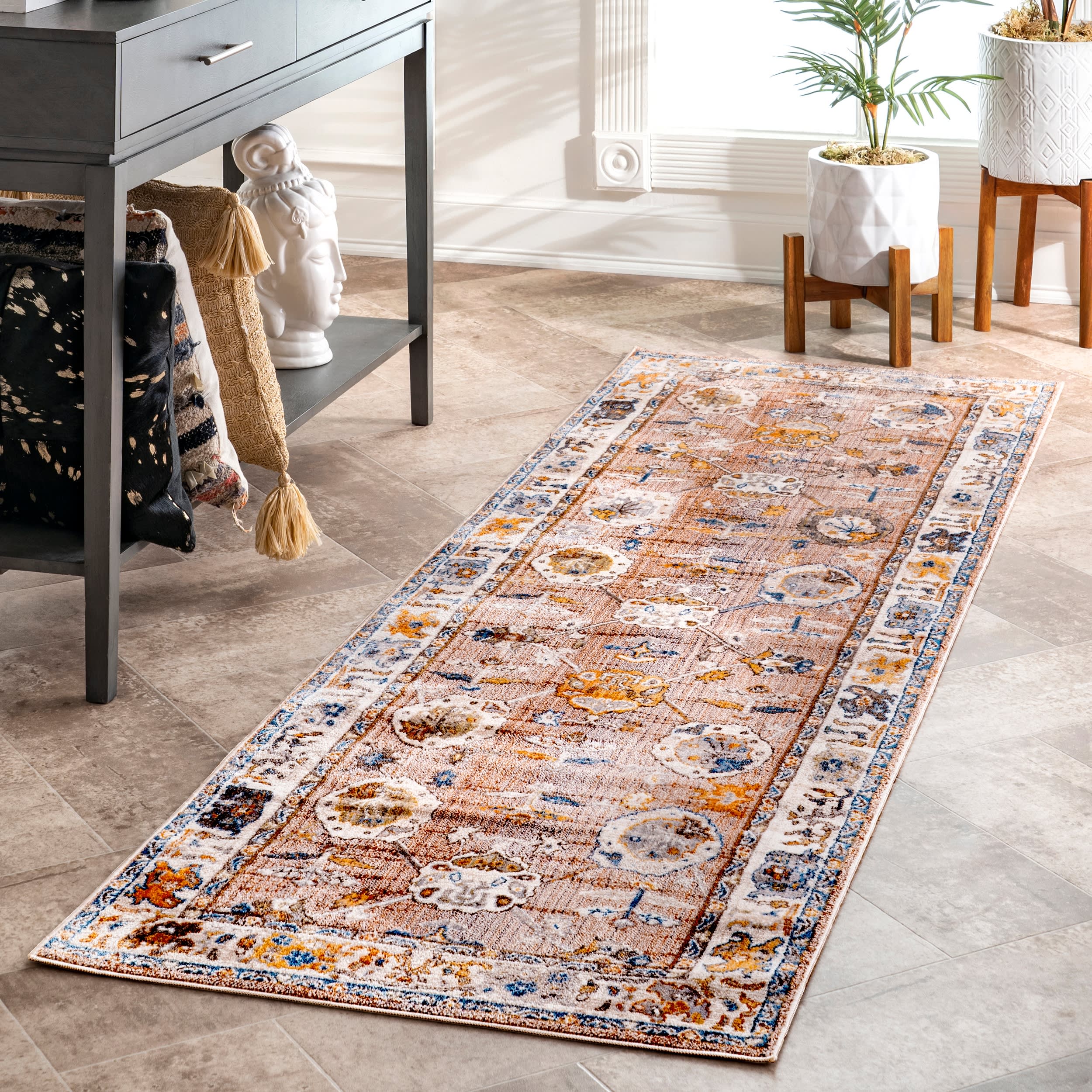 Distressed Foliage Rug | Light Brown - Image 2