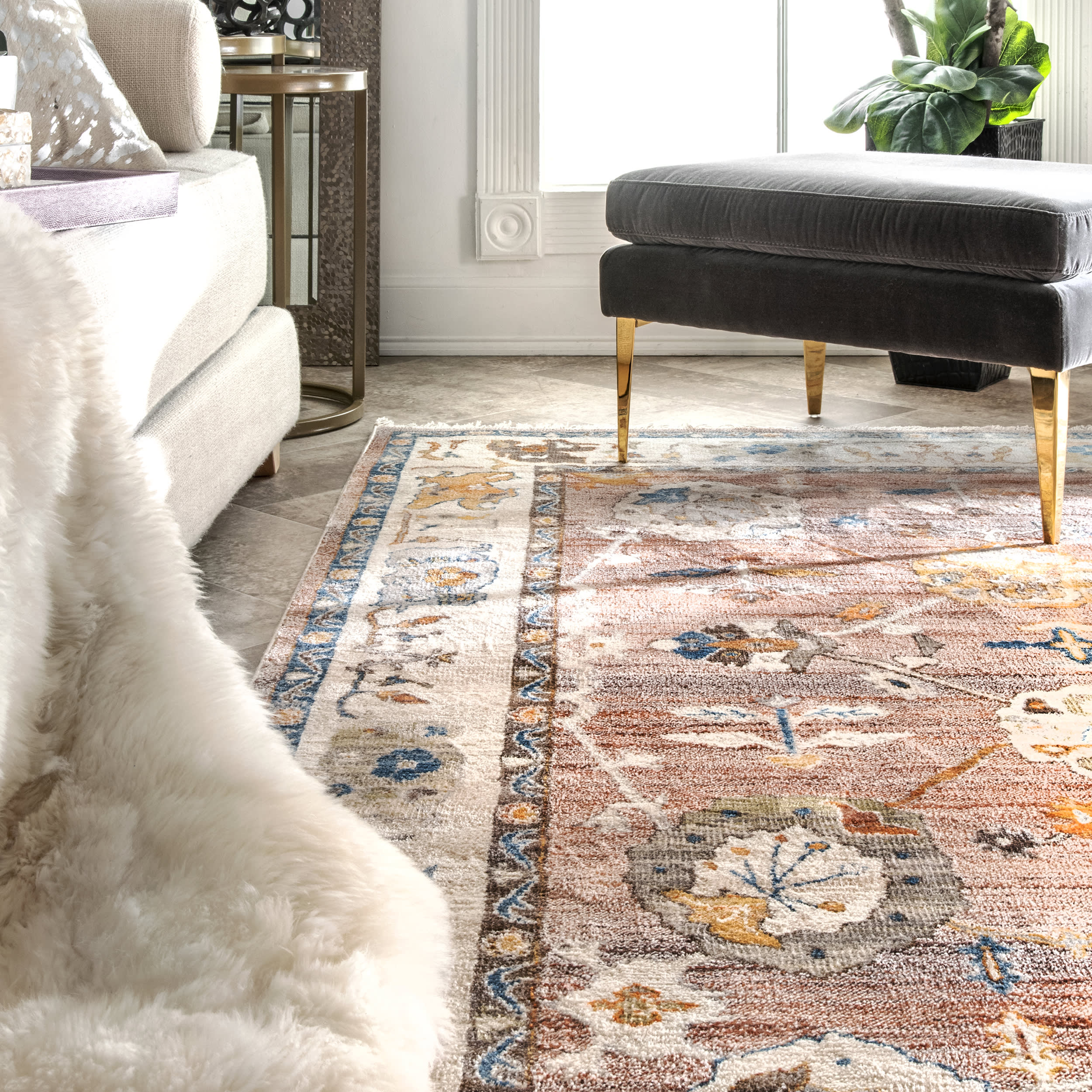 Distressed Foliage Rug | Light Brown - Image 4