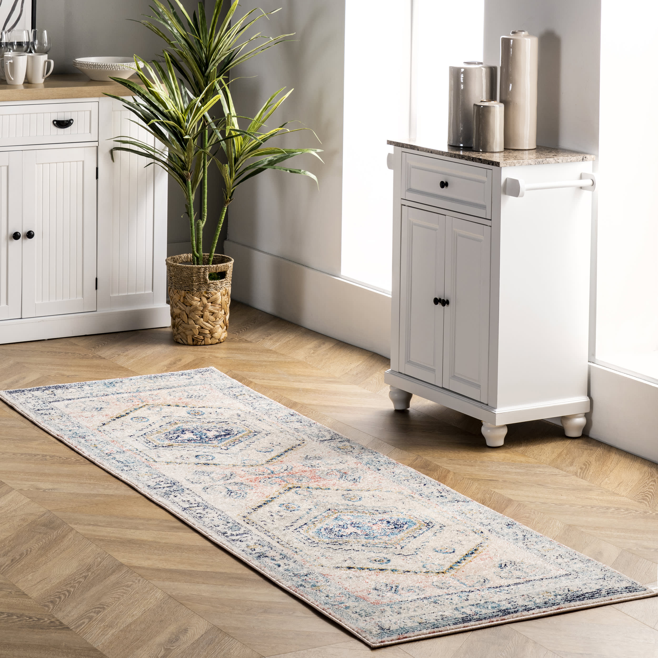 Distressed Jewel Medallion Rug | Light Pink - Image 2
