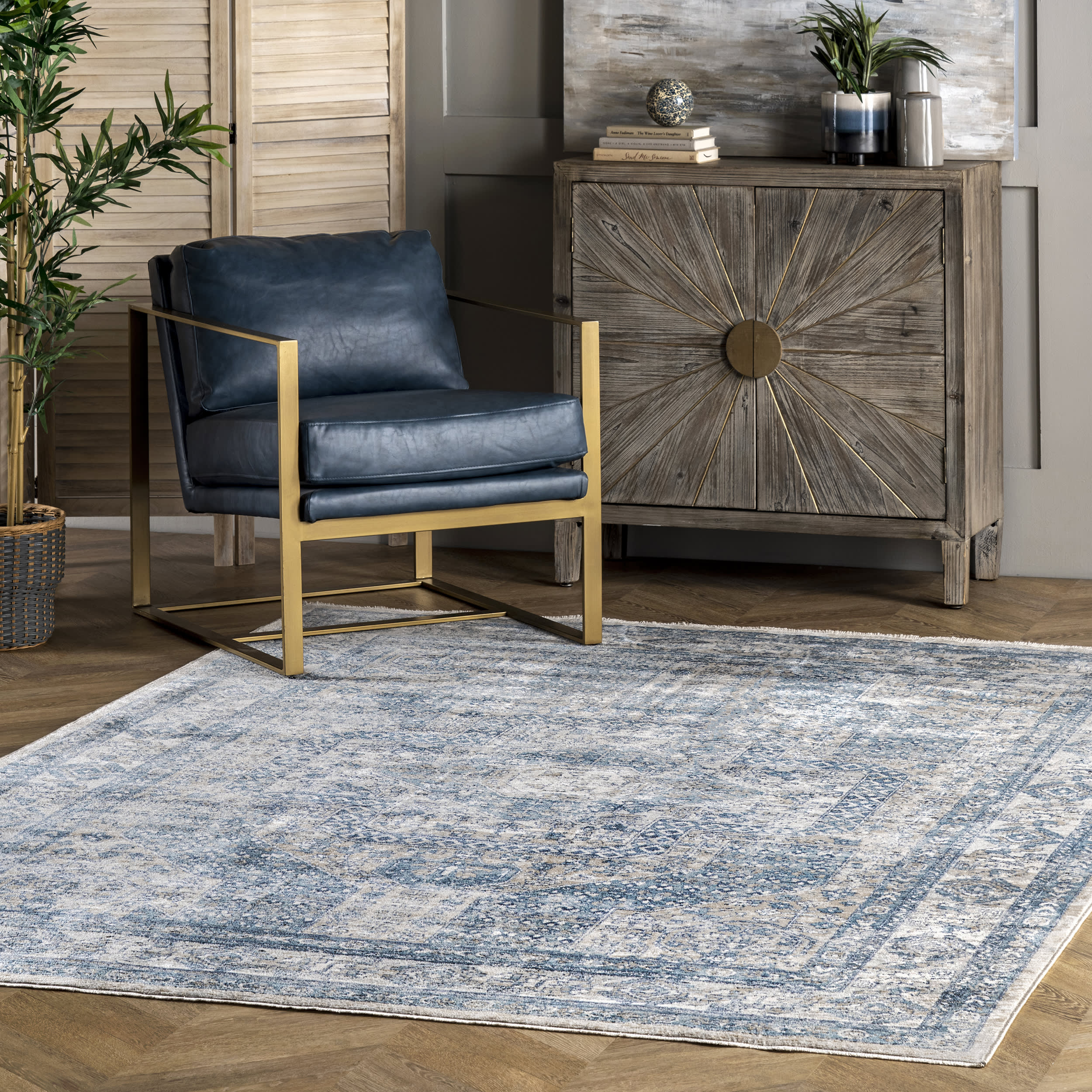 Distressed Medallion Rug | Blue - Image 2