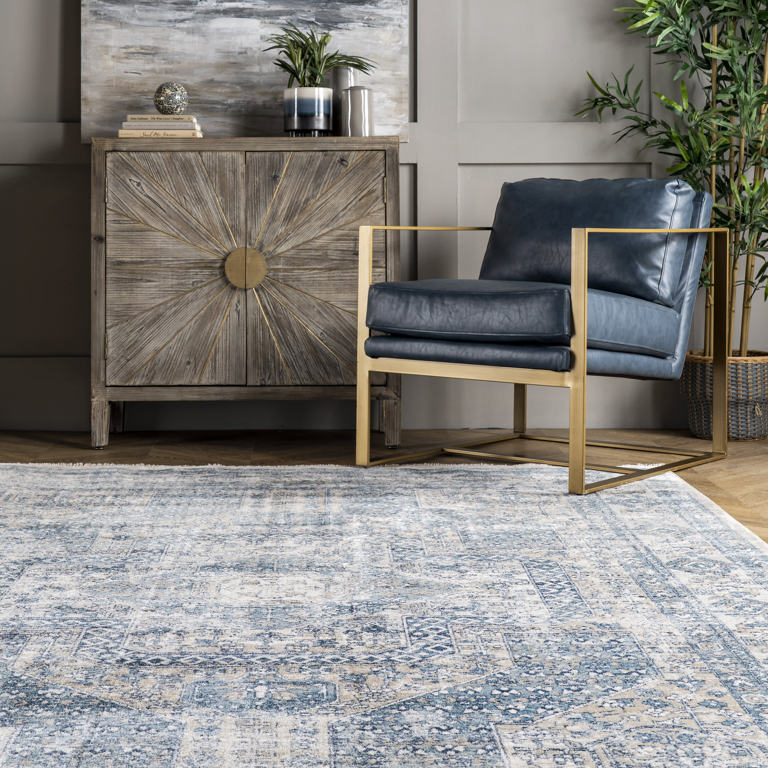 Distressed Medallion Rug | Blue - Image 4
