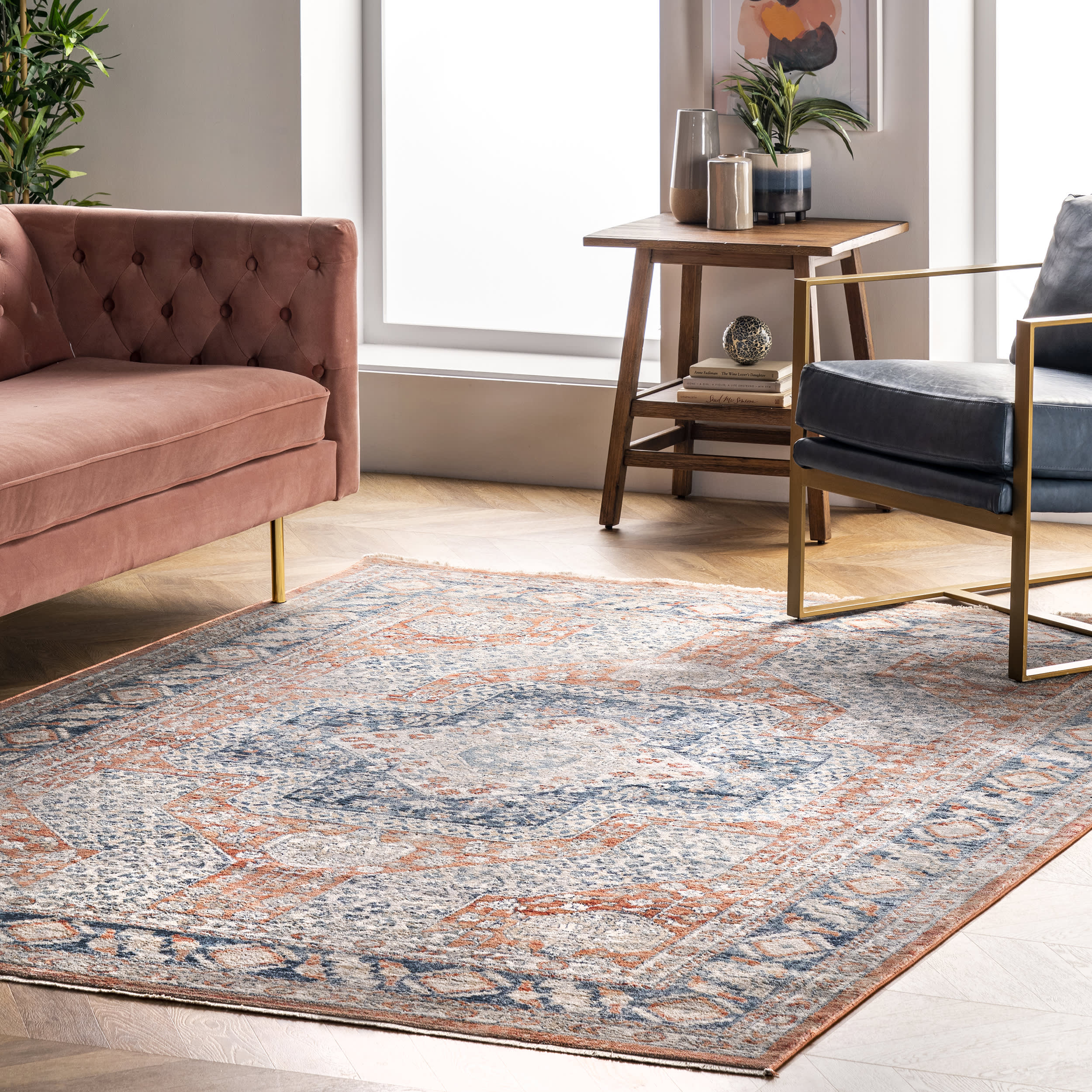 Distressed Medallion Rug | Rust - Image 2