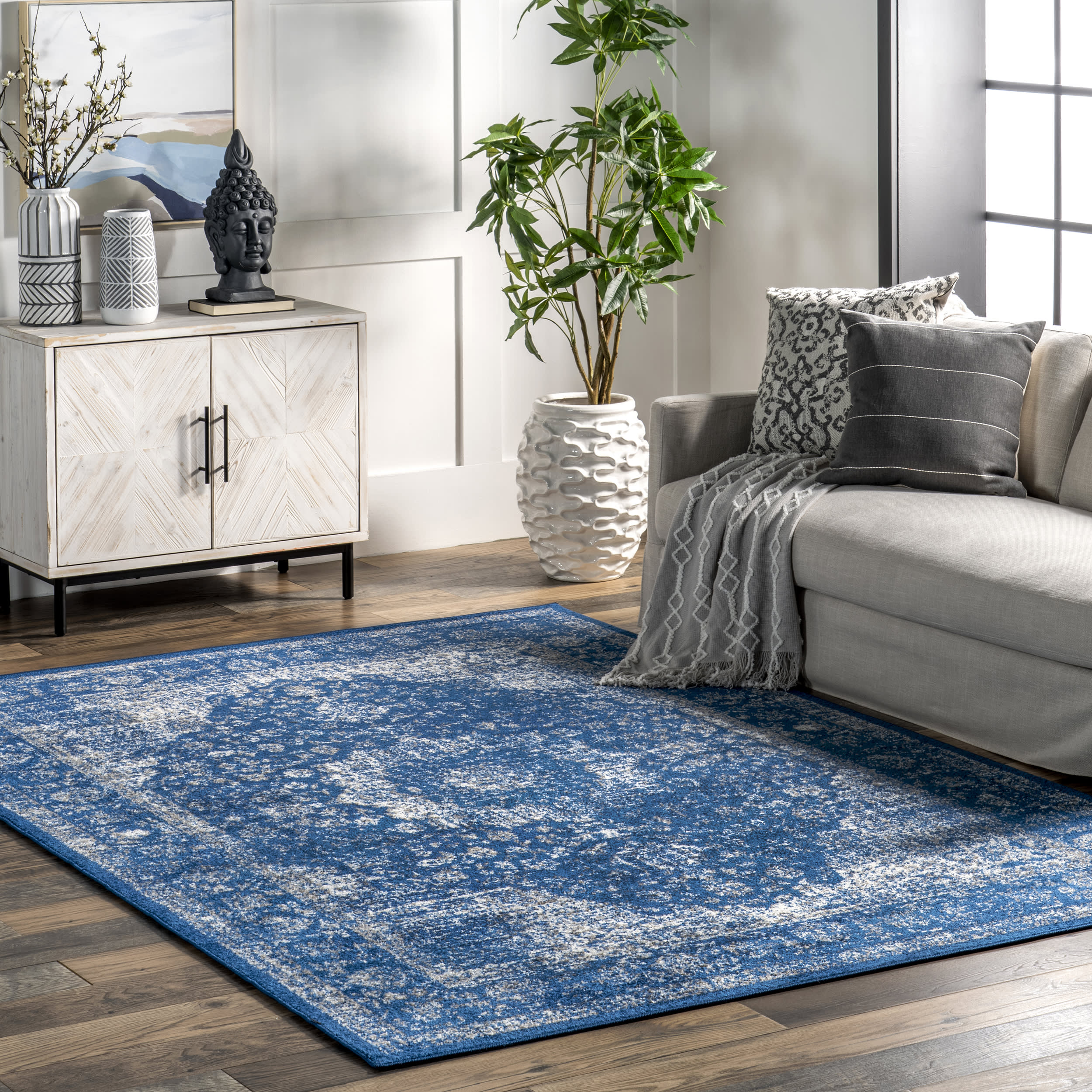 Distressed Persian Rug | Dark Blue - Image 2