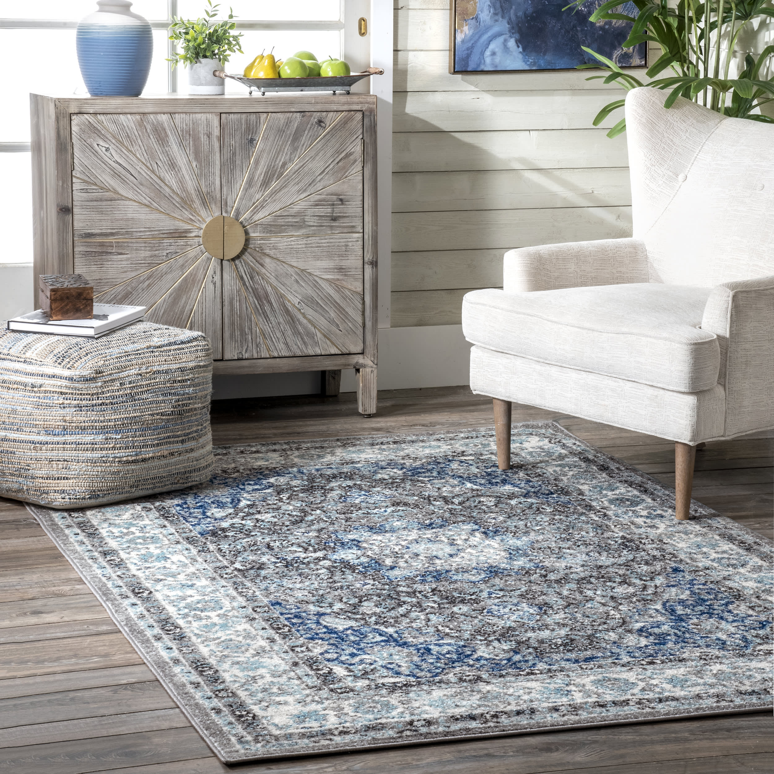 Distressed Persian Rug | Dark Grey - Image 2