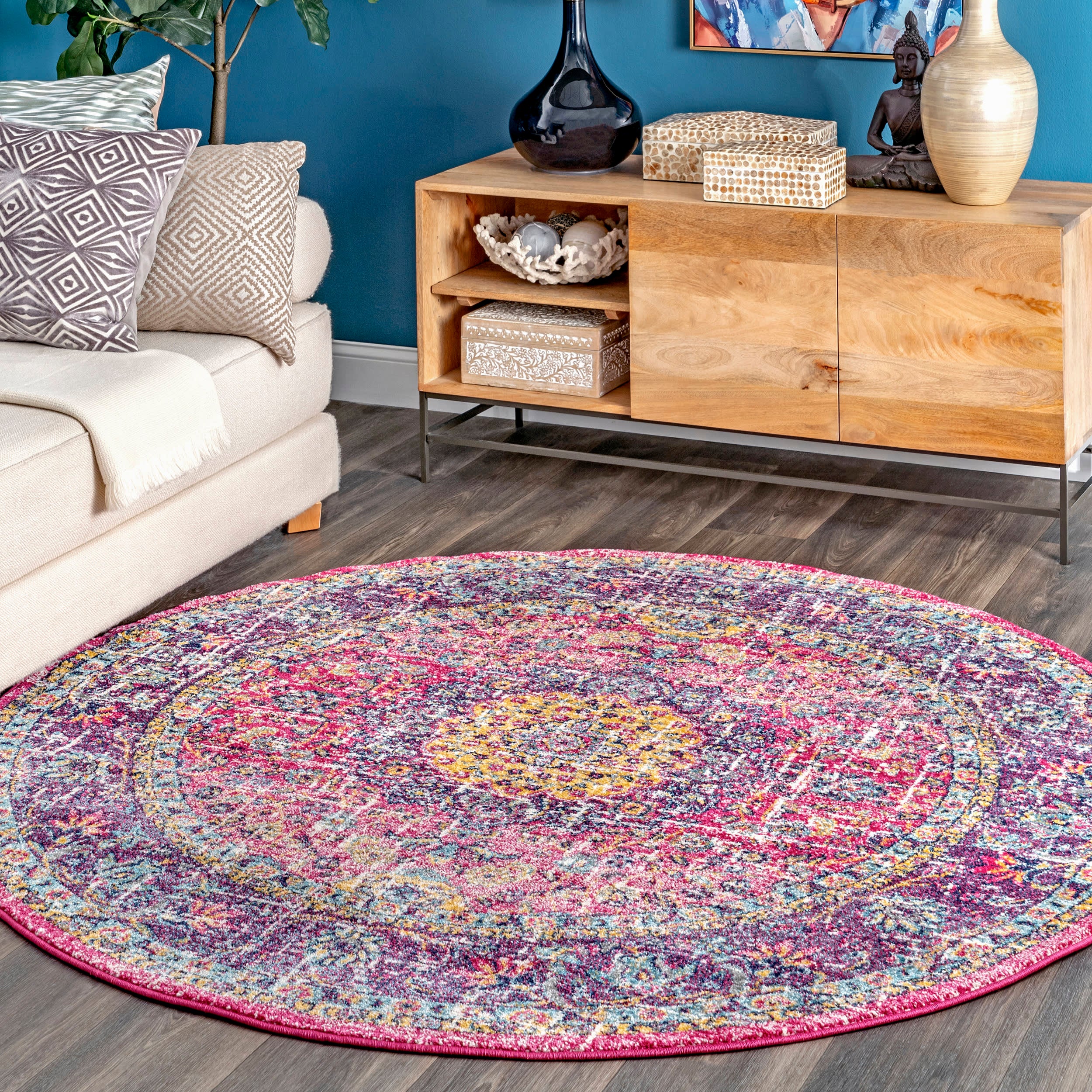 Distressed Persian Rug | Fuchsia - Image 2