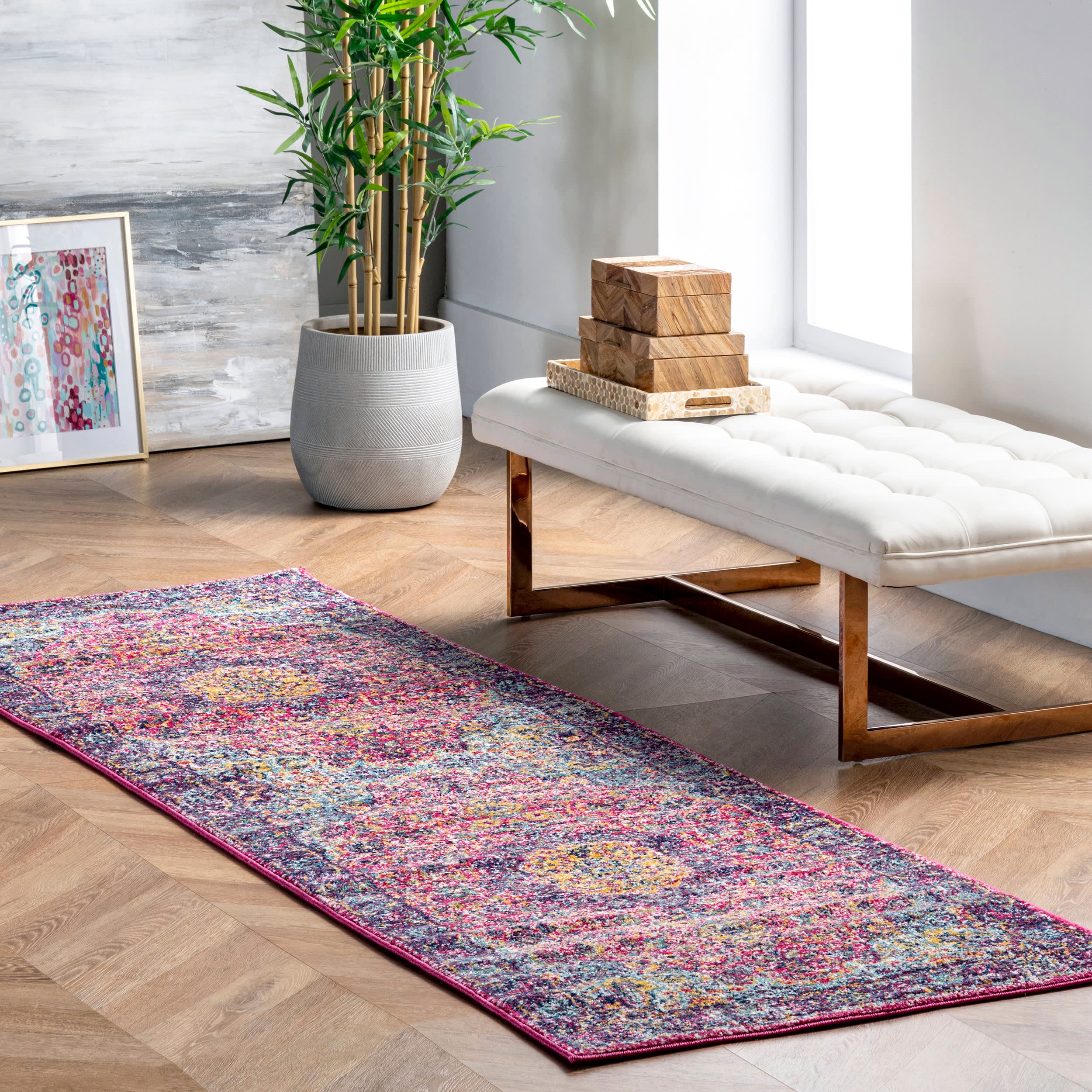 Distressed Persian Rug | Fuchsia - Image 2