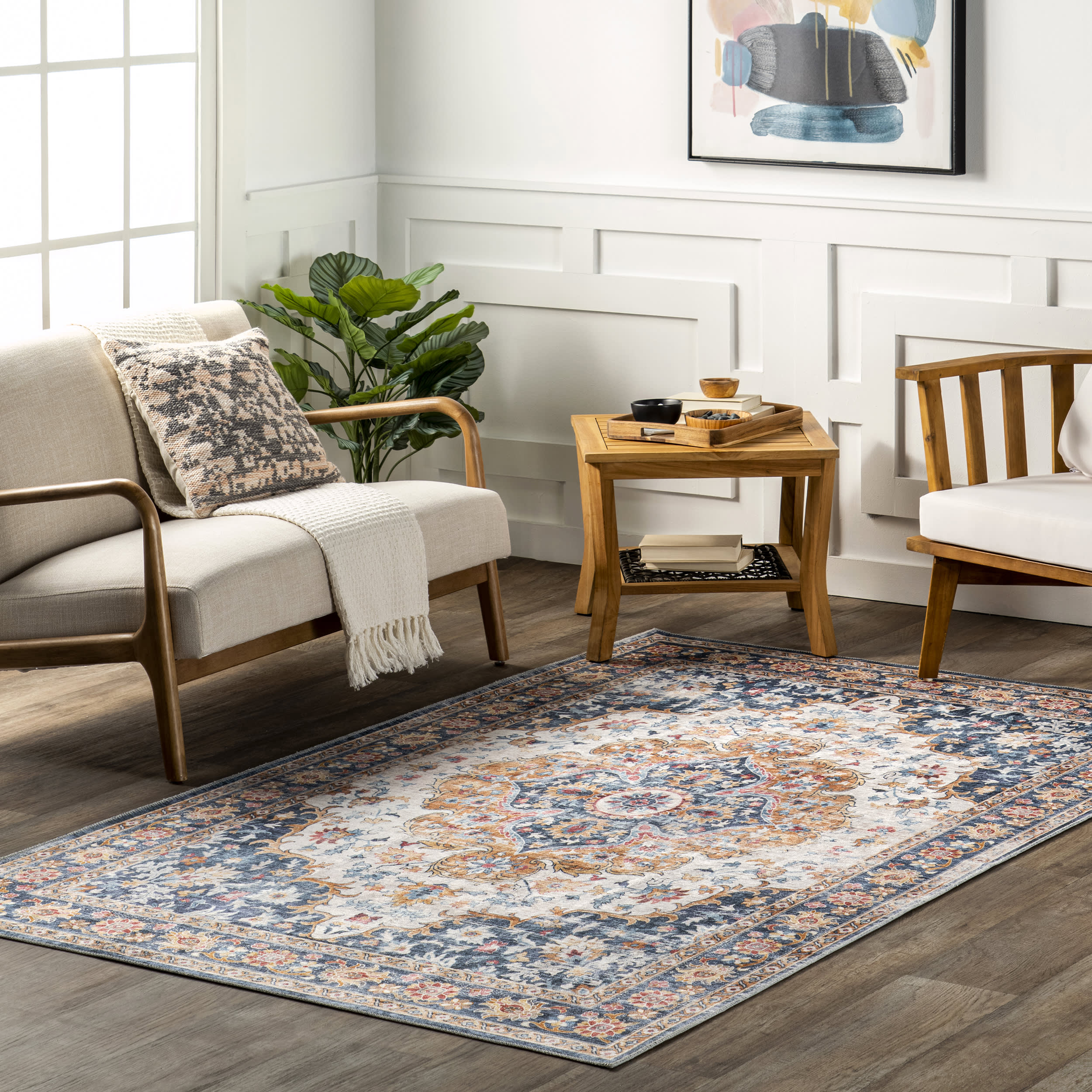 Dita Spill Proof Washable Rug | Blue Multicolor - Image 2