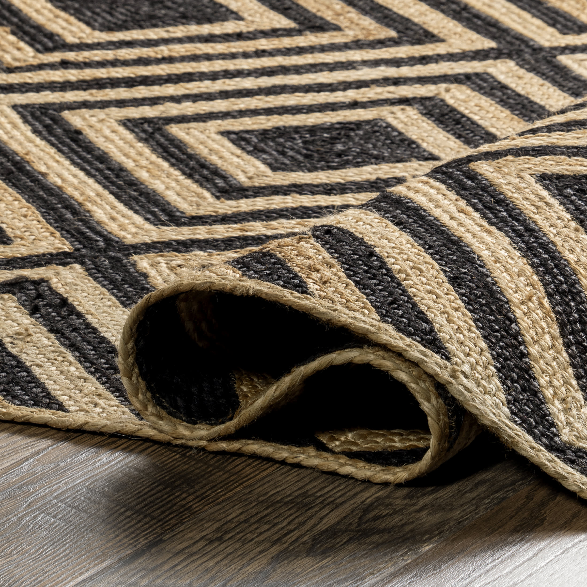 Dogwood Tiled Jute Rug | Black - Image 6