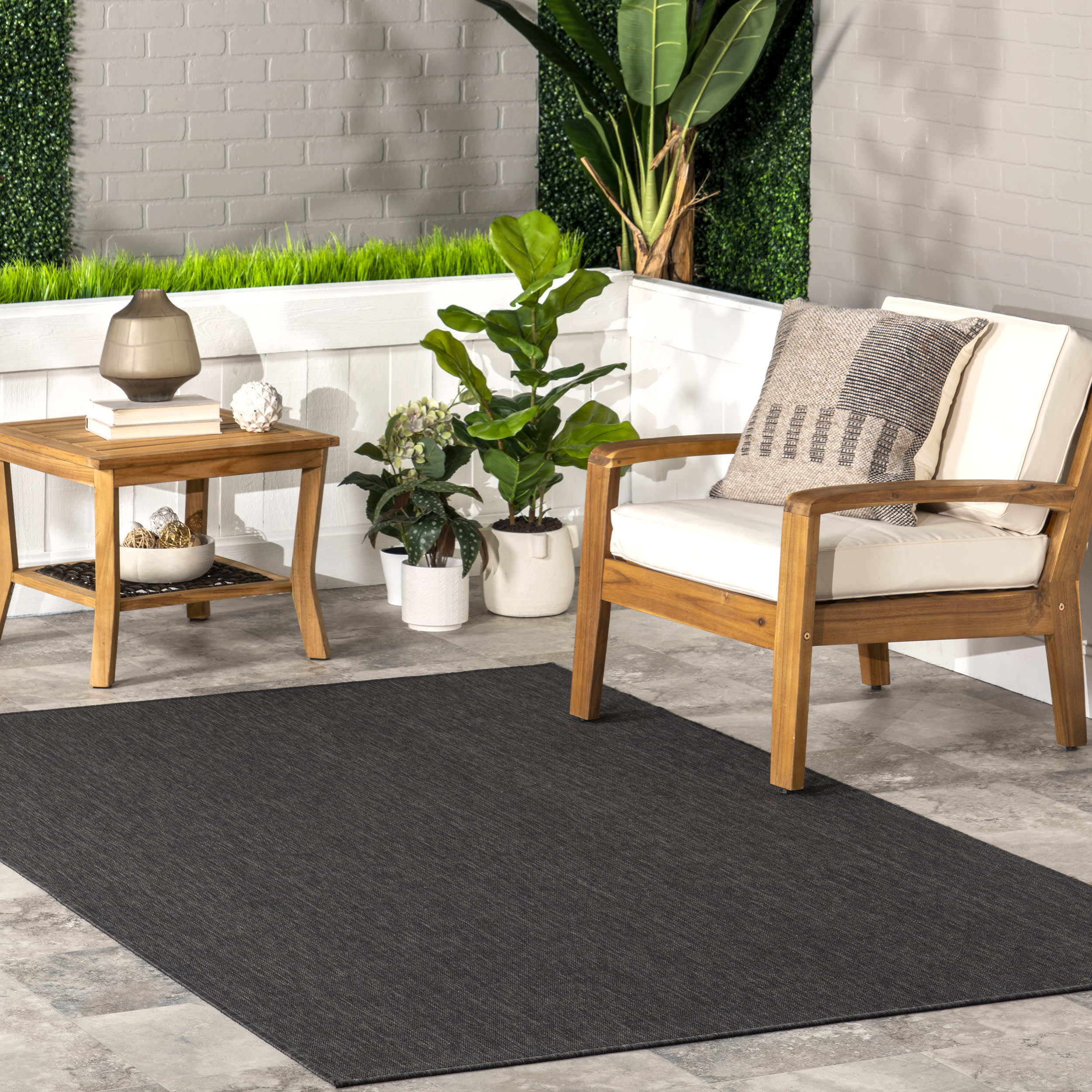 Dorinda Hazy Solid Indoor/Outdoor Rug | Dark Grey - Image 2