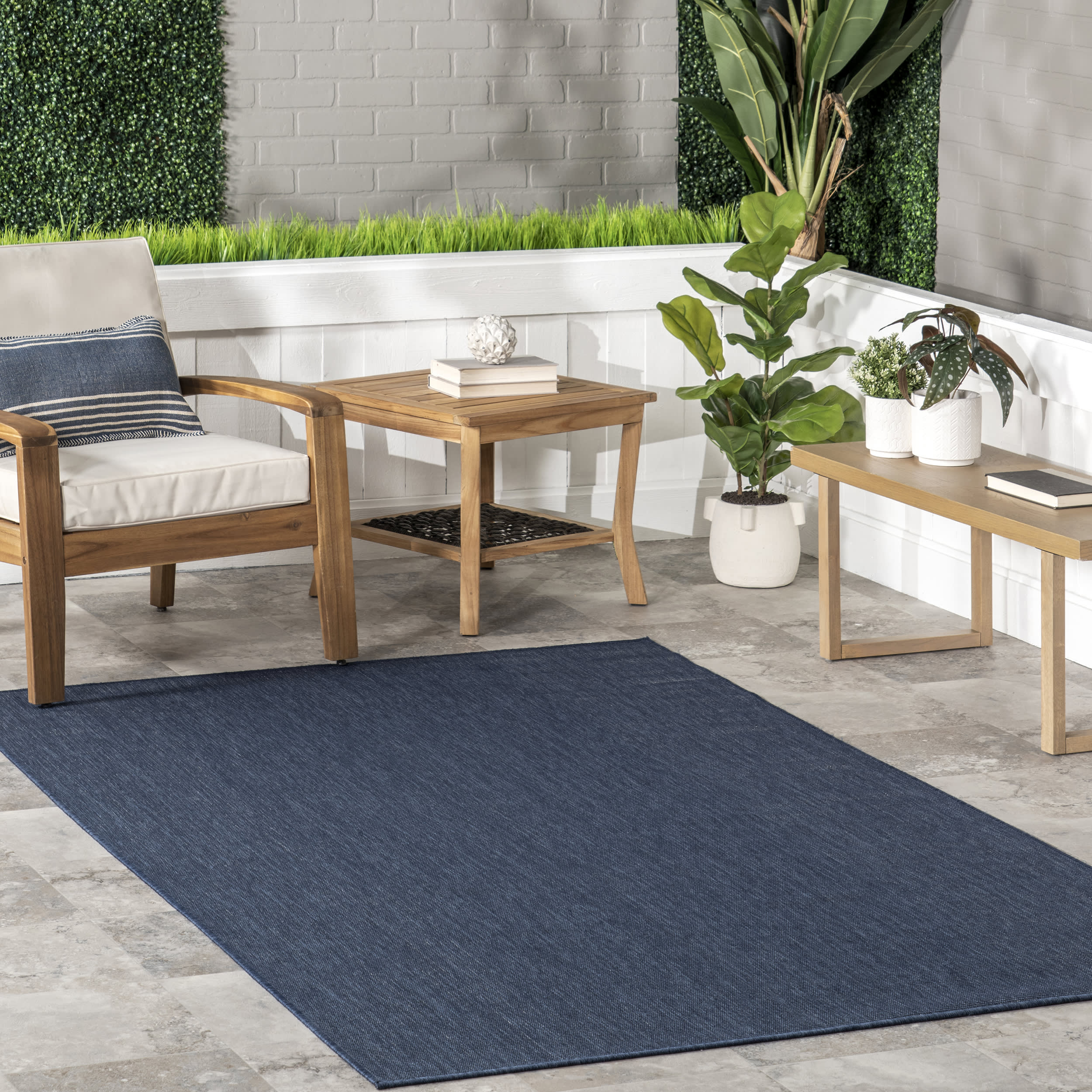 Dorinda Hazy Solid Indoor/Outdoor Rug | Navy - Image 2