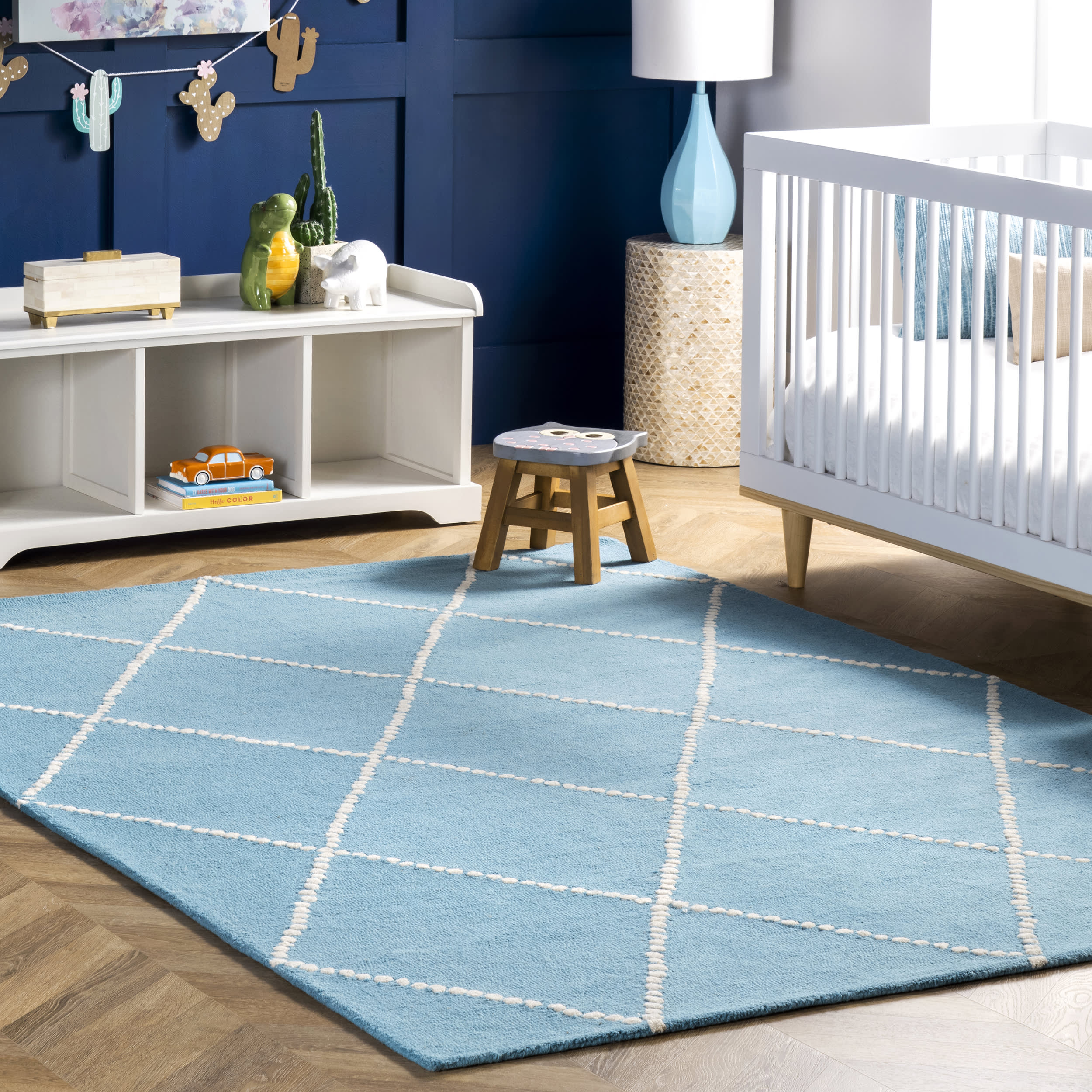Dotted Diamond Trellis Nursery Rug | Aqua - Image 2