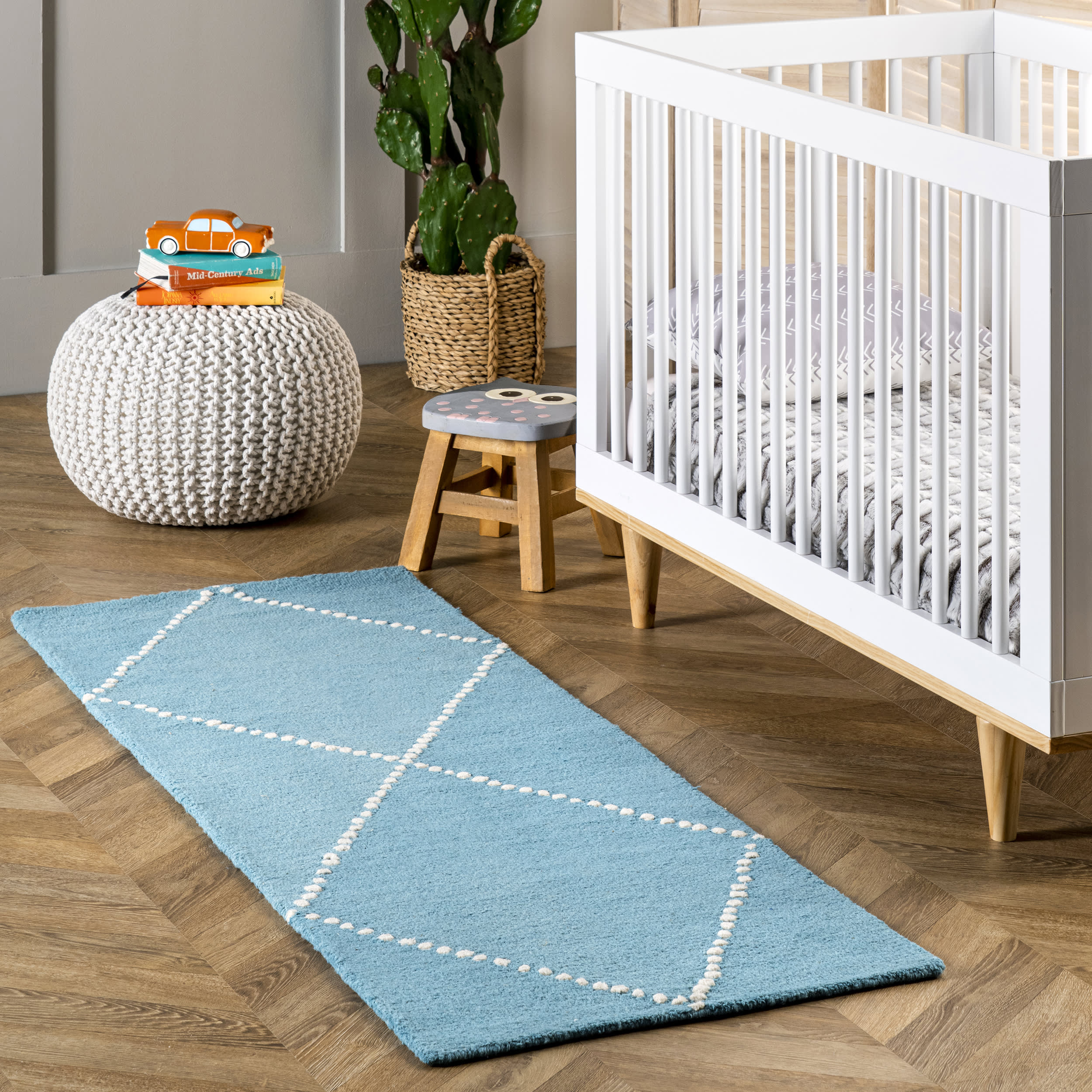 Dotted Diamond Trellis Nursery Rug | Aqua - Image 2