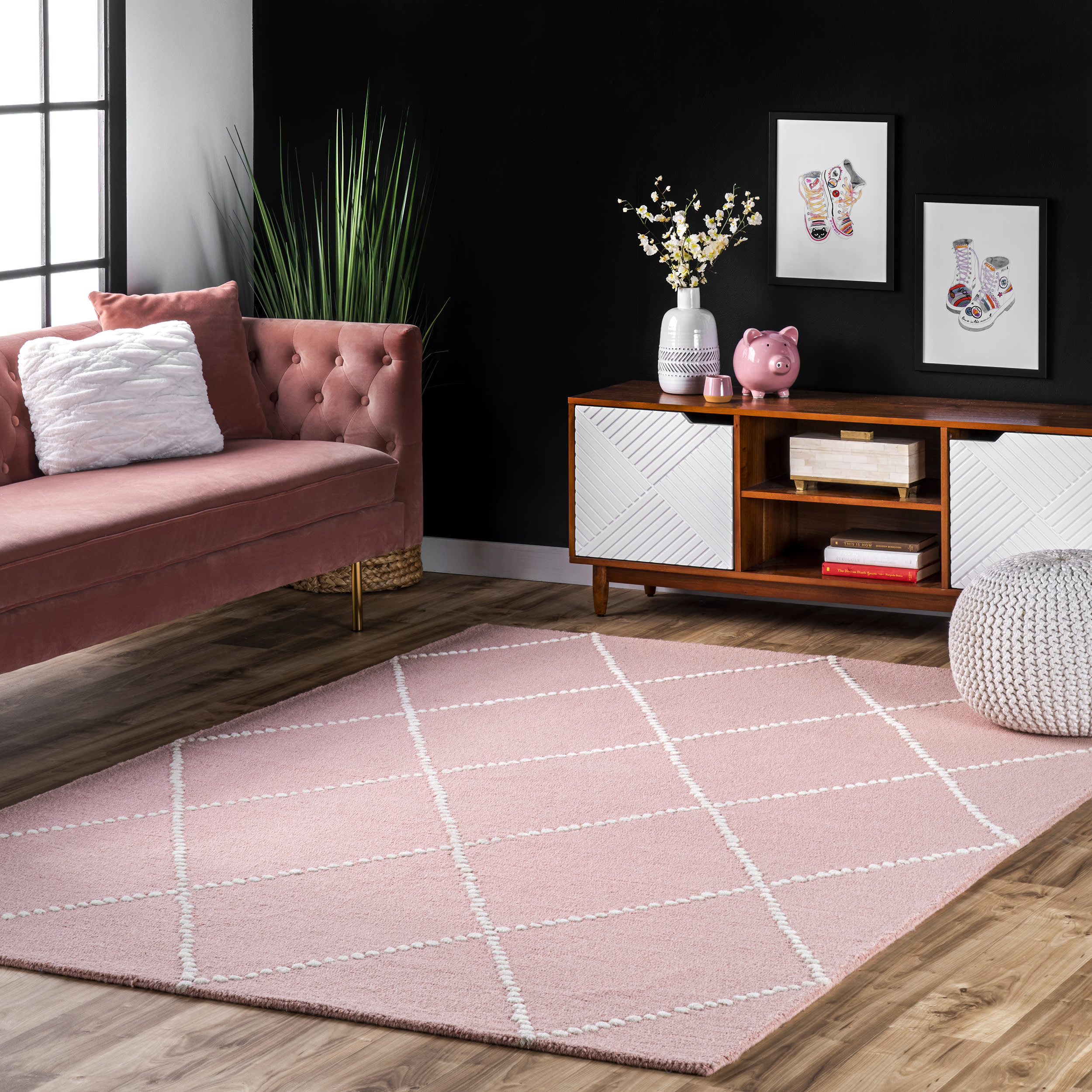 Dotted Diamond Trellis Nursery Rug | Baby Pink - Image 2