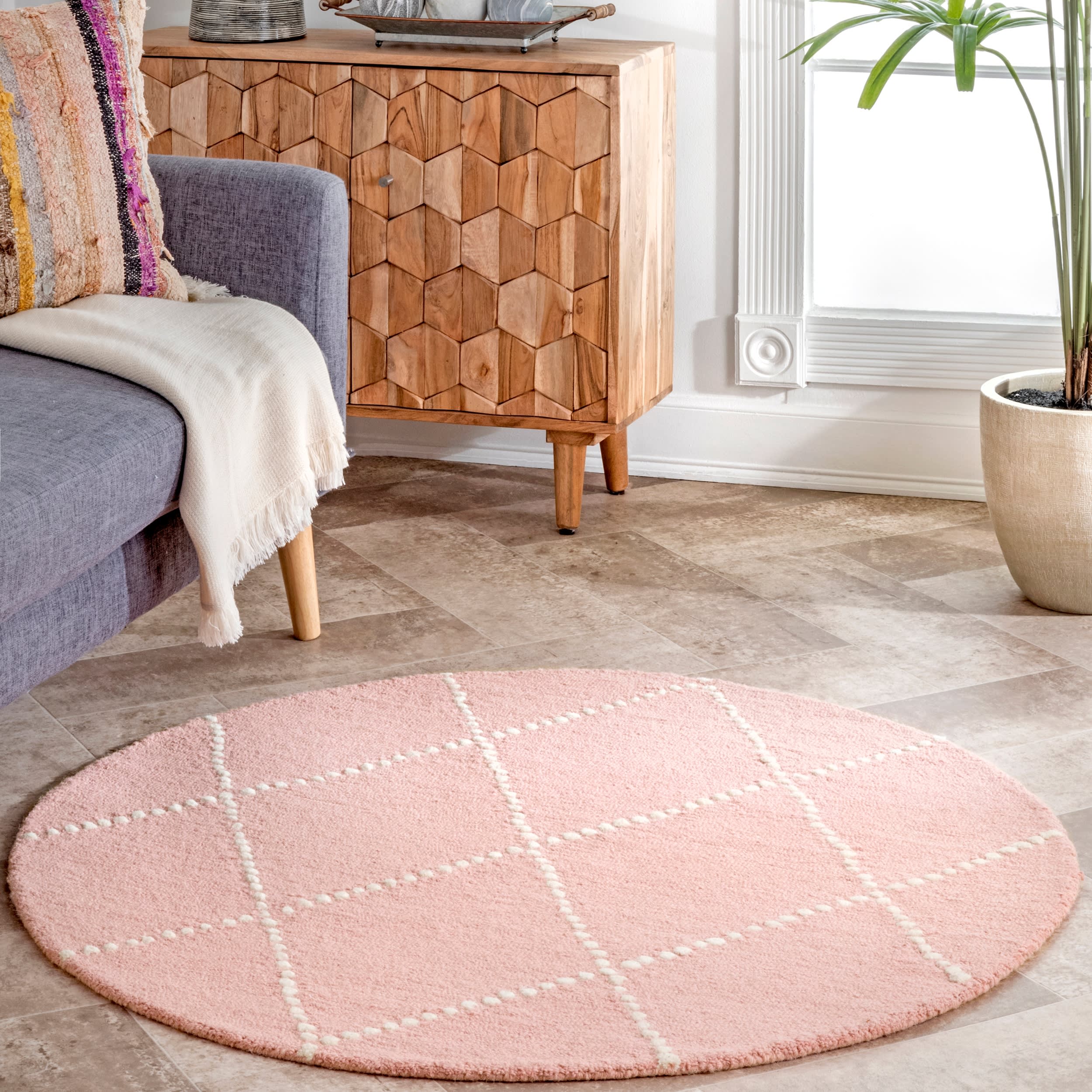 Dotted Diamond Trellis Nursery Rug | Baby Pink - Image 2