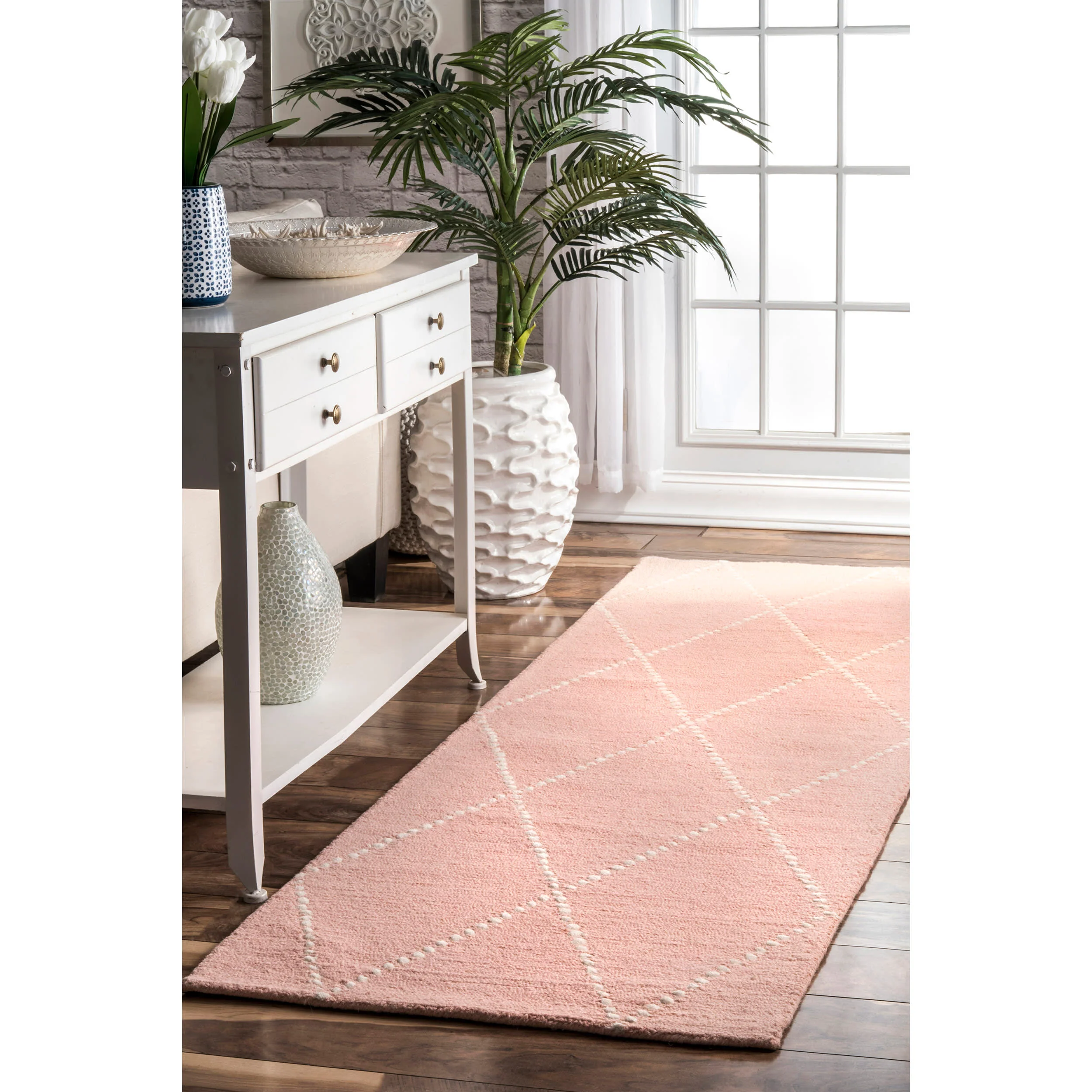 Dotted Diamond Trellis Nursery Rug | Baby Pink - Image 2