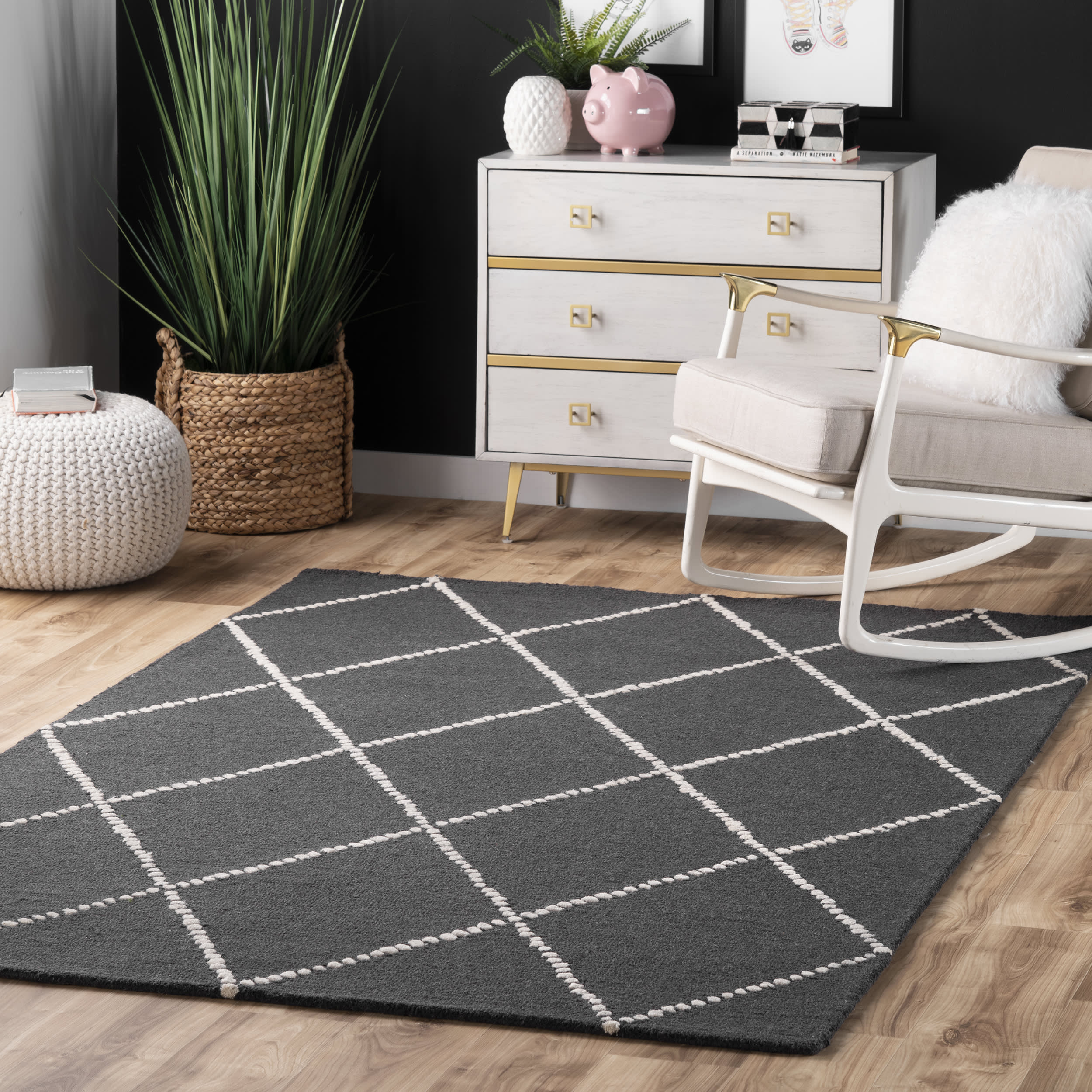 Dotted Diamond Trellis Nursery Rug | Charcoal - Image 2
