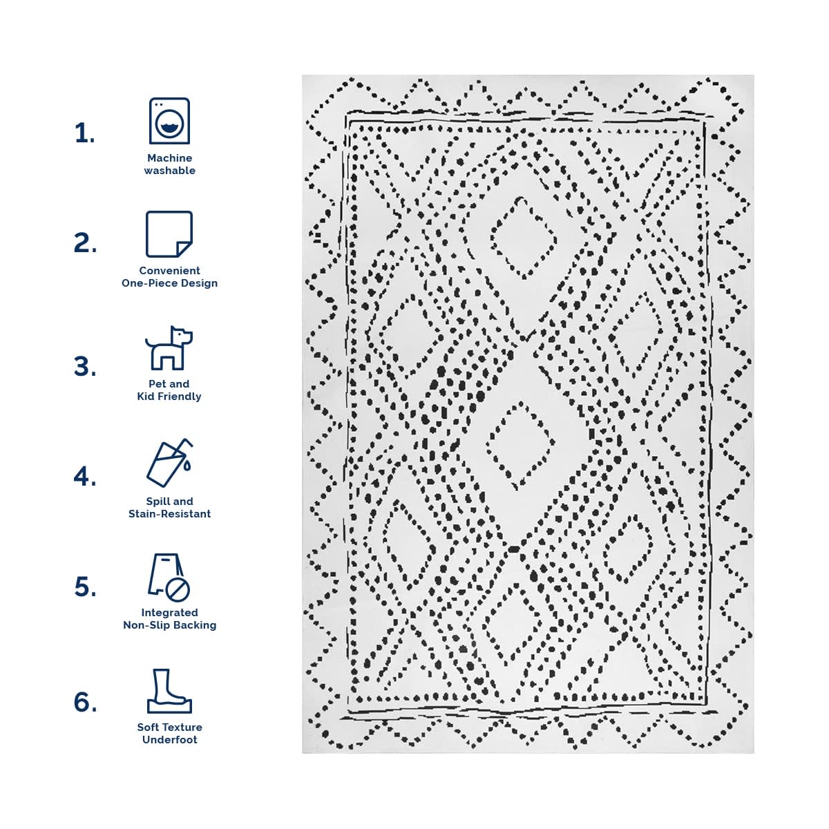 Dotted Diamond Trellis Washable Rug | White - Image 6